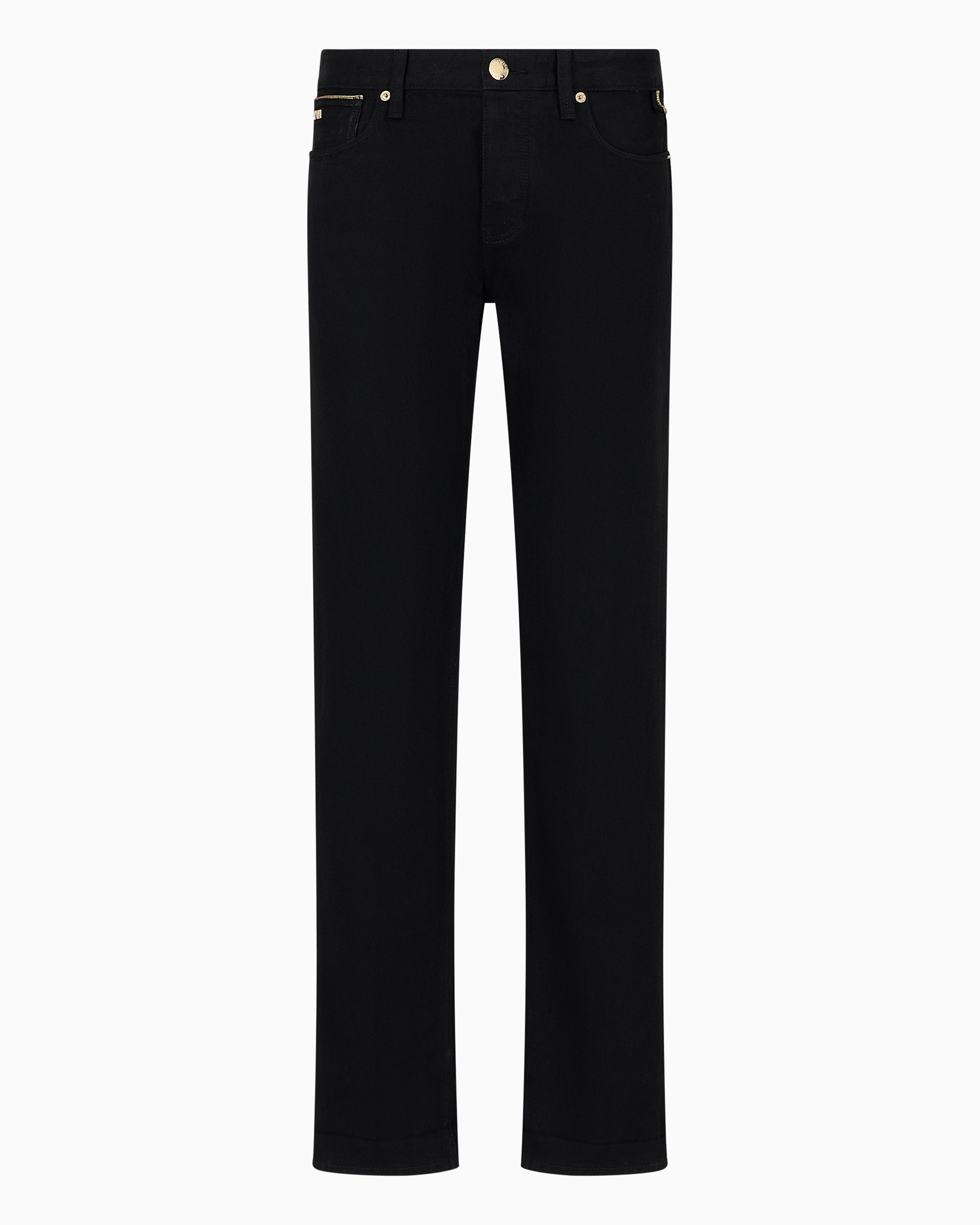 Emporio Armani Official Store J75 Slim-fit Stretch Denim Jeans With Gold Details In Noir