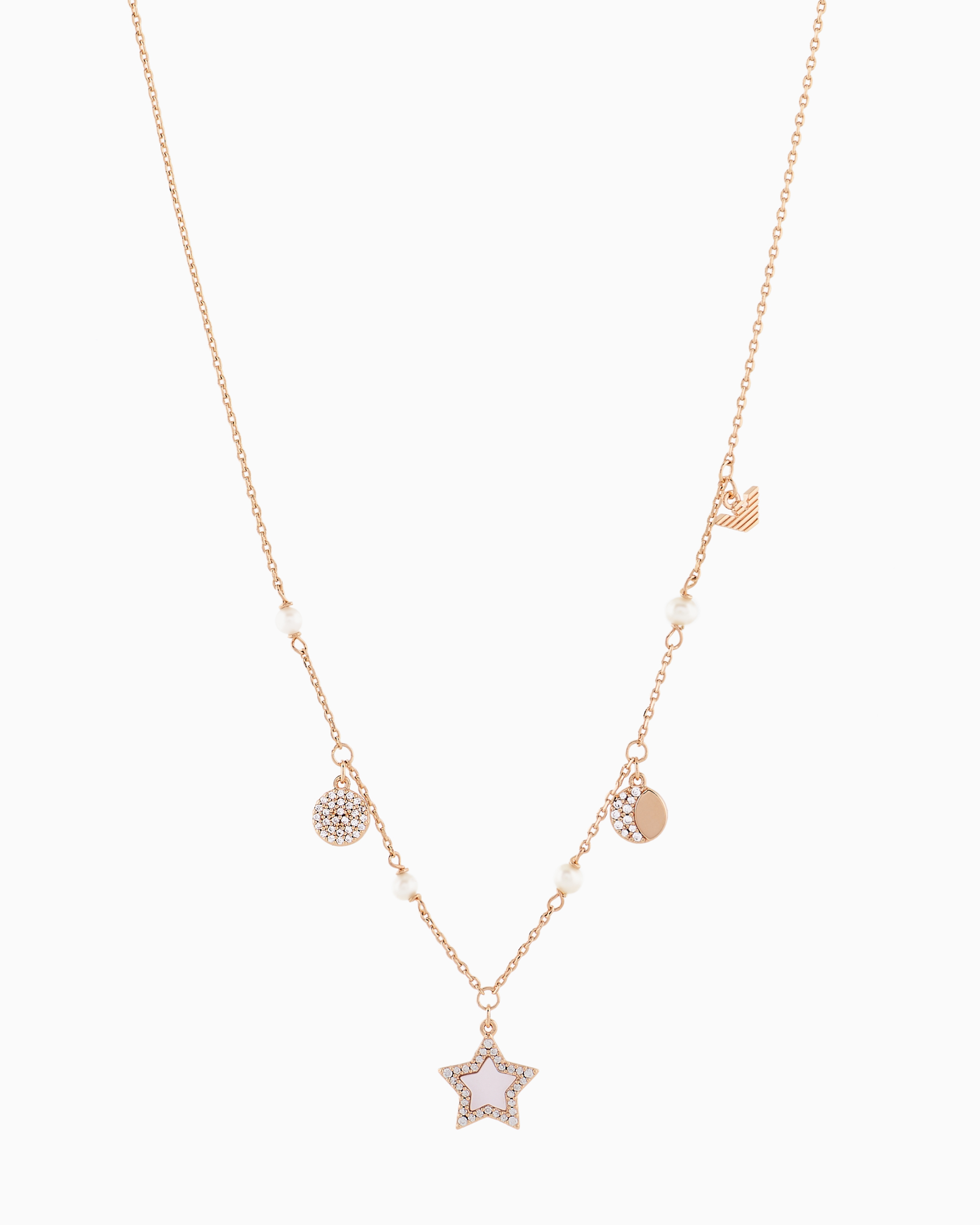 Shop Emporio Armani Rose Gold-tone Brass Station Necklace In Multicoloured