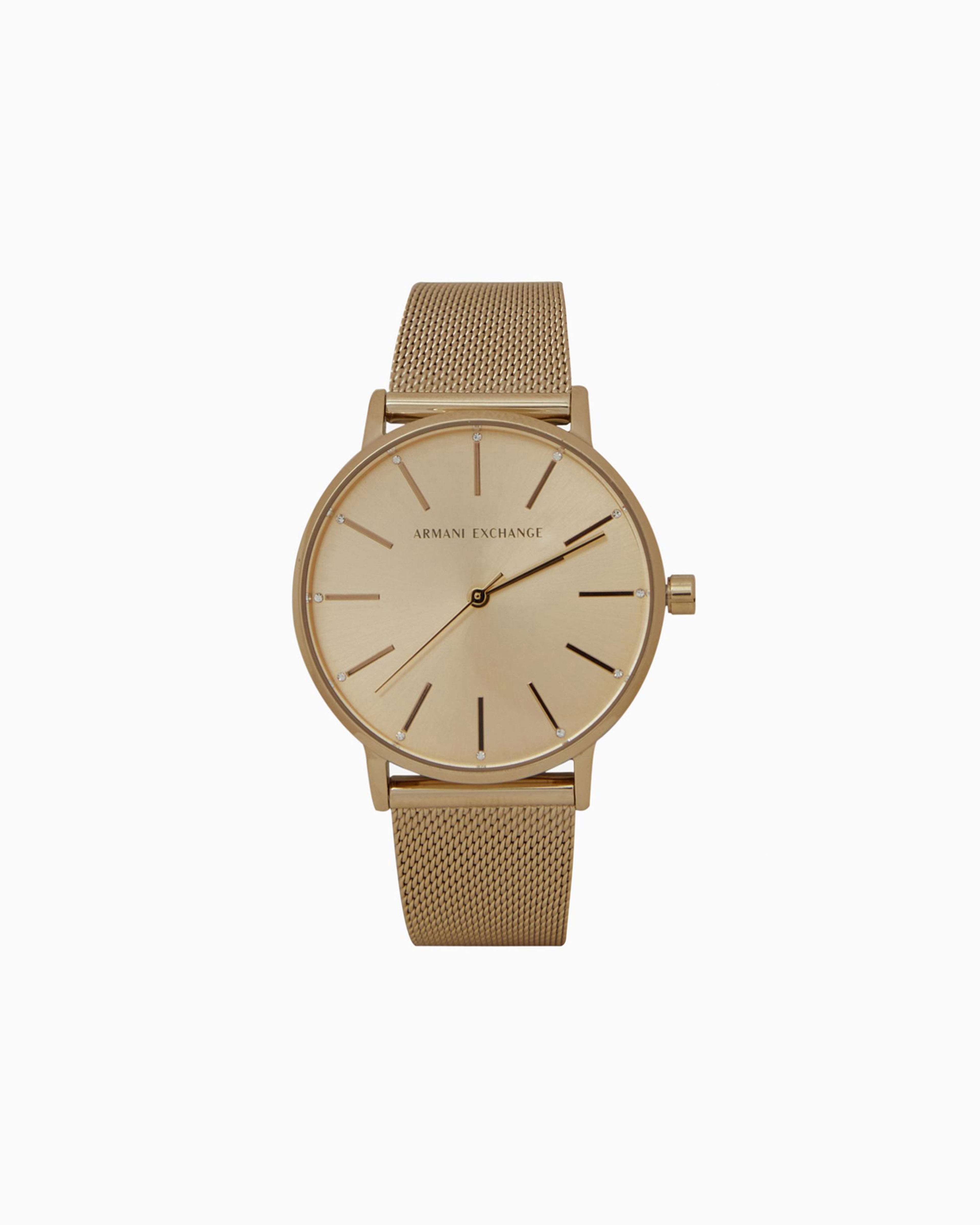ARMANI EXCHANGE THREE-HAND GOLD-TONE STAINLESS STEEL WATCH