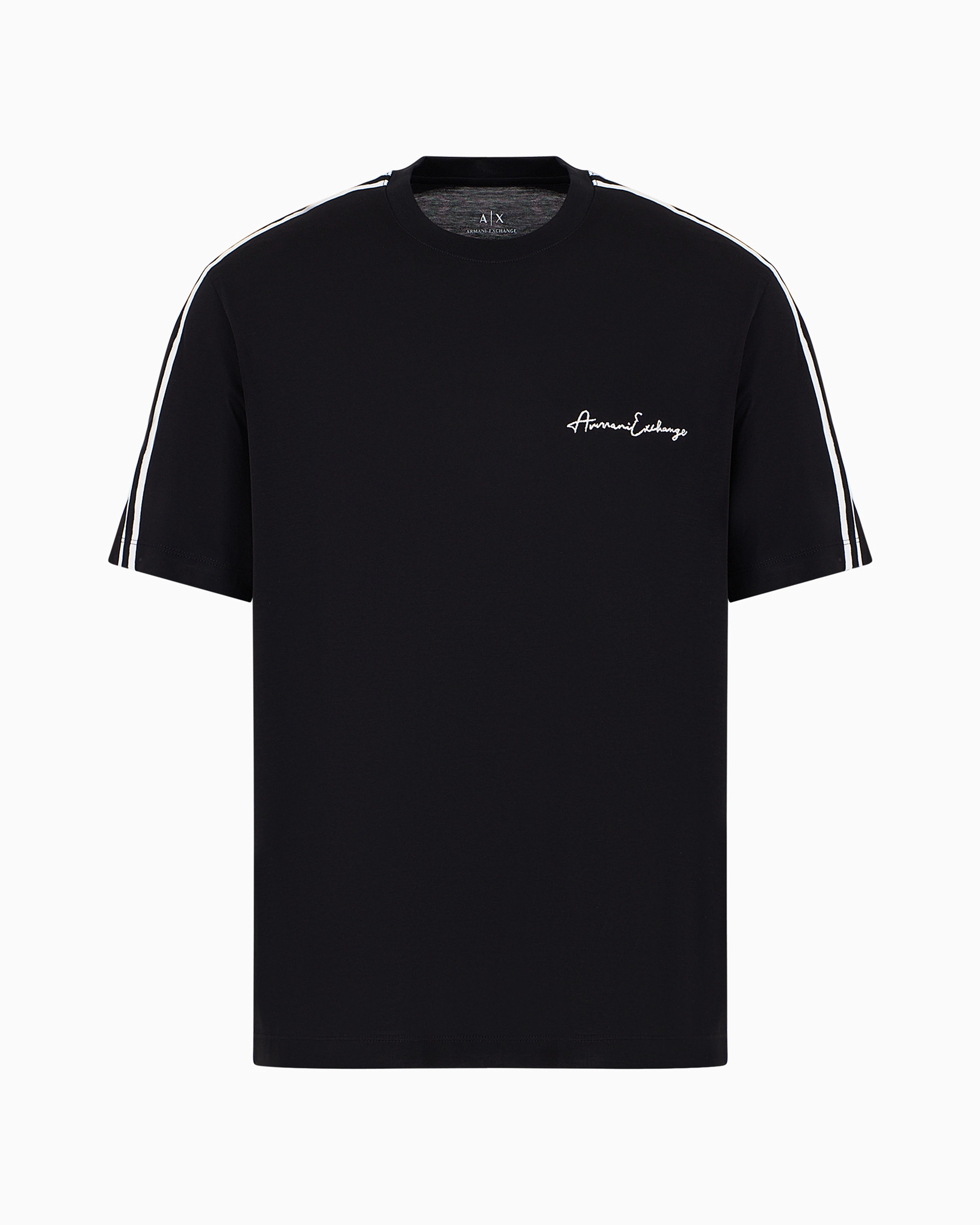 Armani Exchange Official Store Signature Logo Crew Neck T-shirt In Black