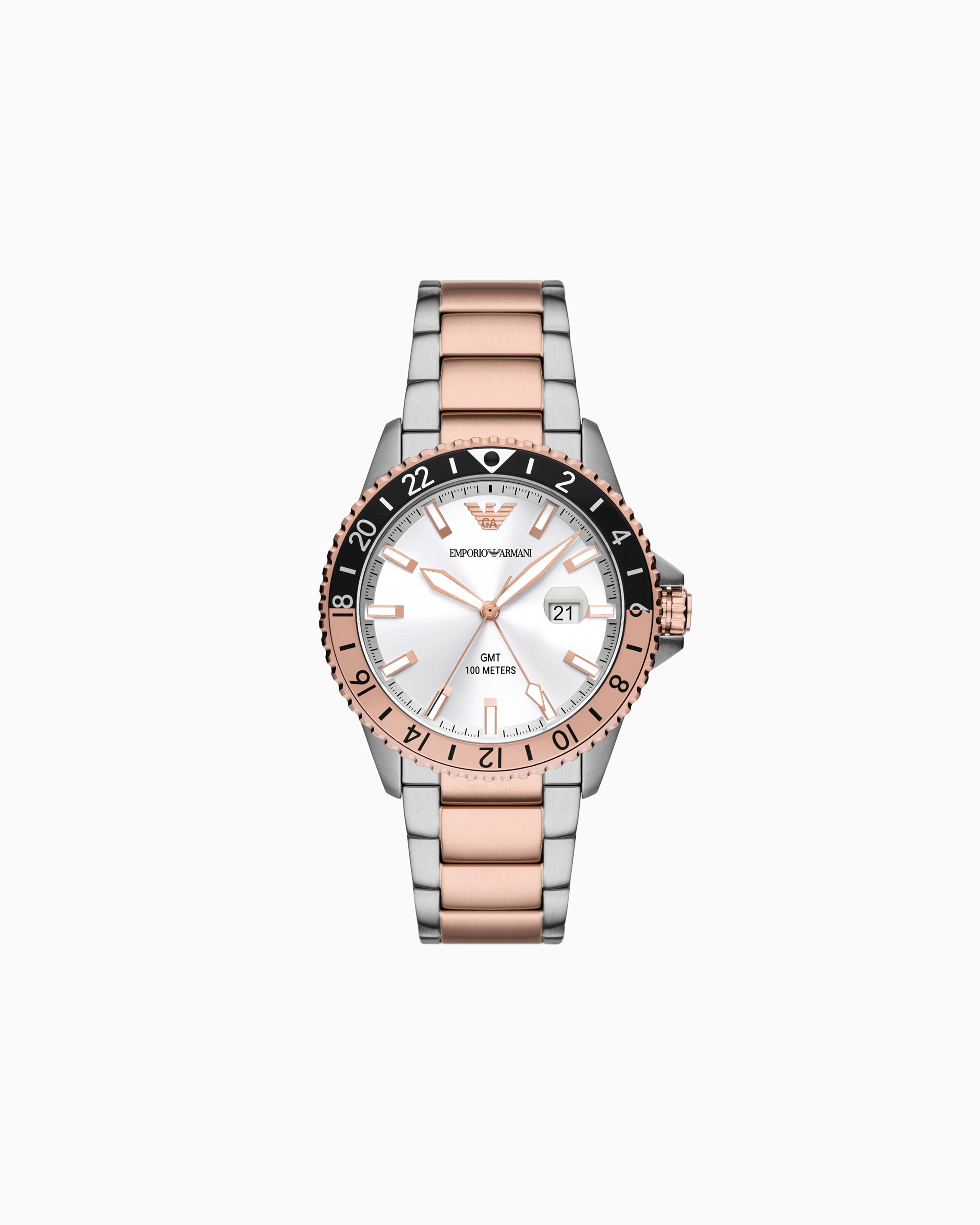 Emporio Armani Gmt Dual Time Two-tone Stainless Steel Watch In Multicoloured