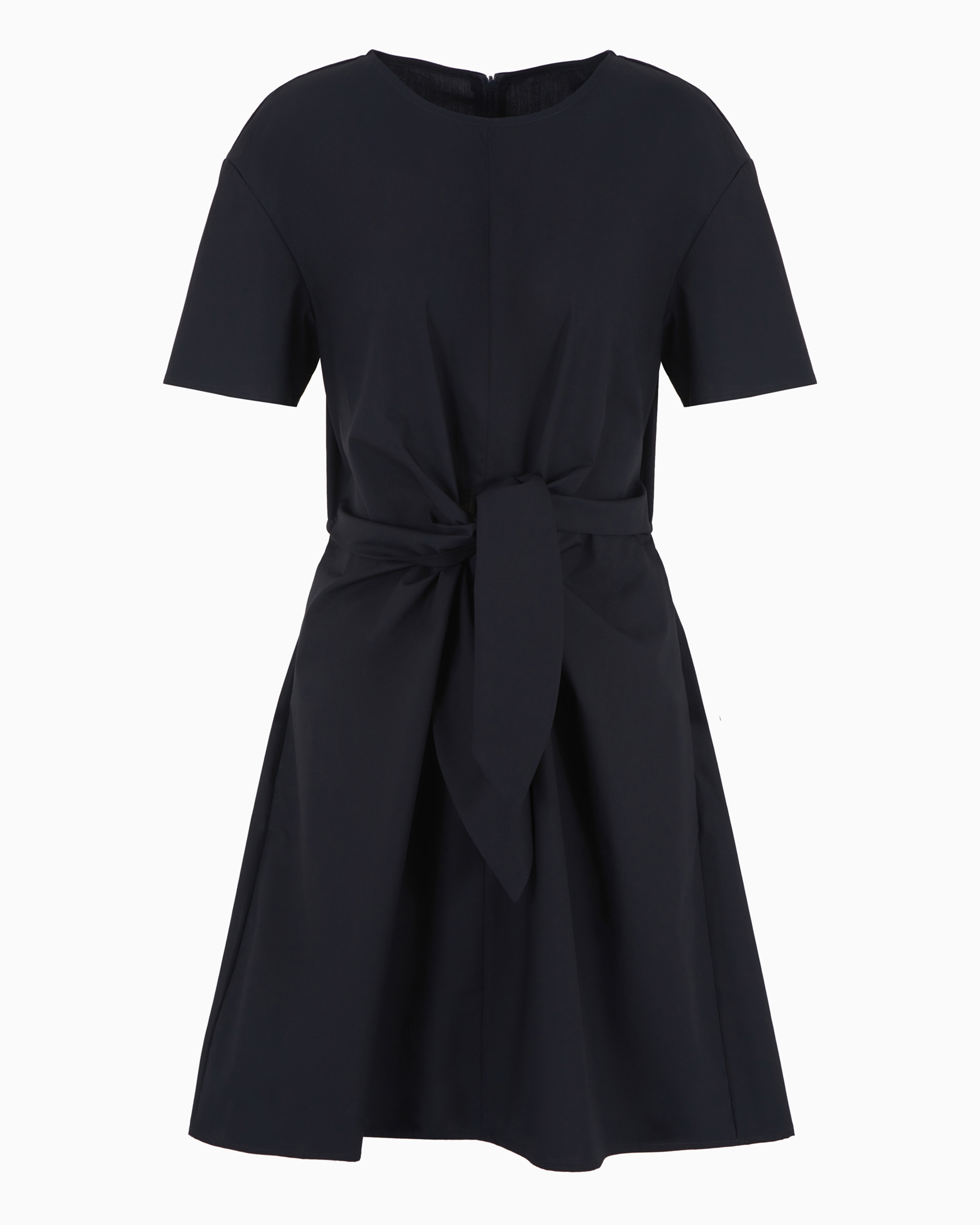 Emporio Armani Official Store Short-sleeved Poplin Shirt Dress With Sash In Navy Blue