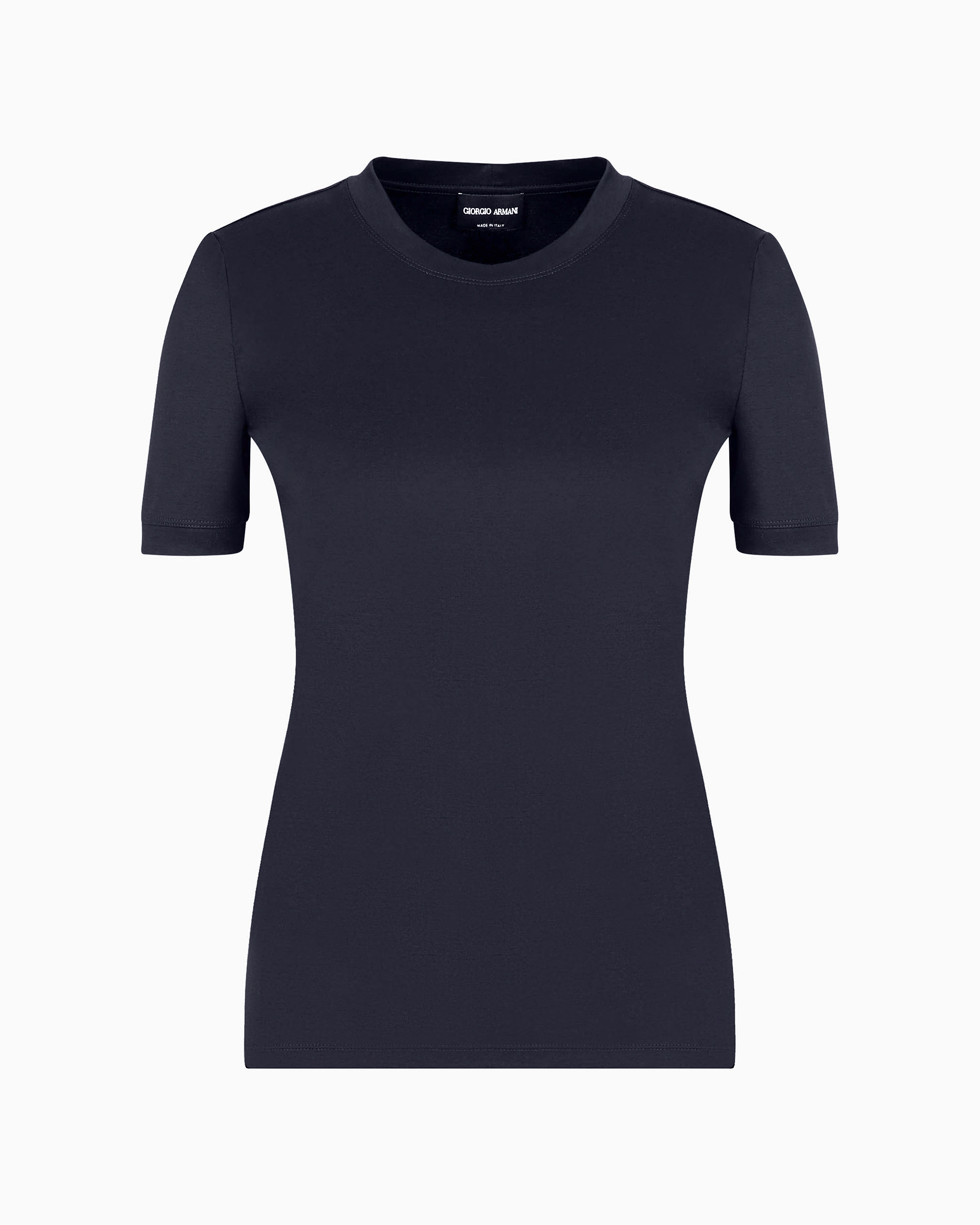 Giorgio Armani Official Store Short-sleeved Crew-neck Jumper In Pure Cashmere In Navy Blue