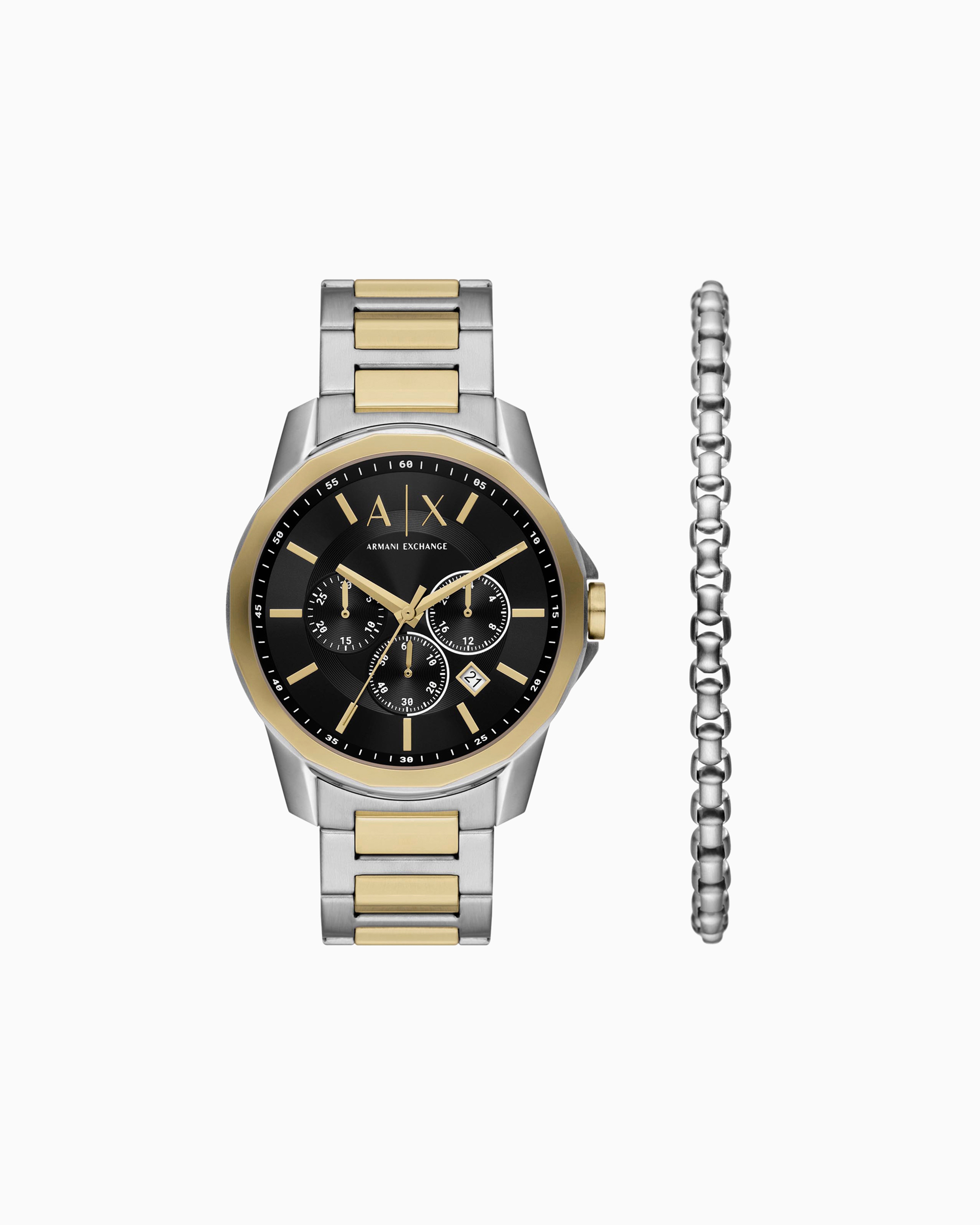Armani Exchange Two-tone Stainless Steel Chronograph Watch Set With Bracelet In Multicoloured