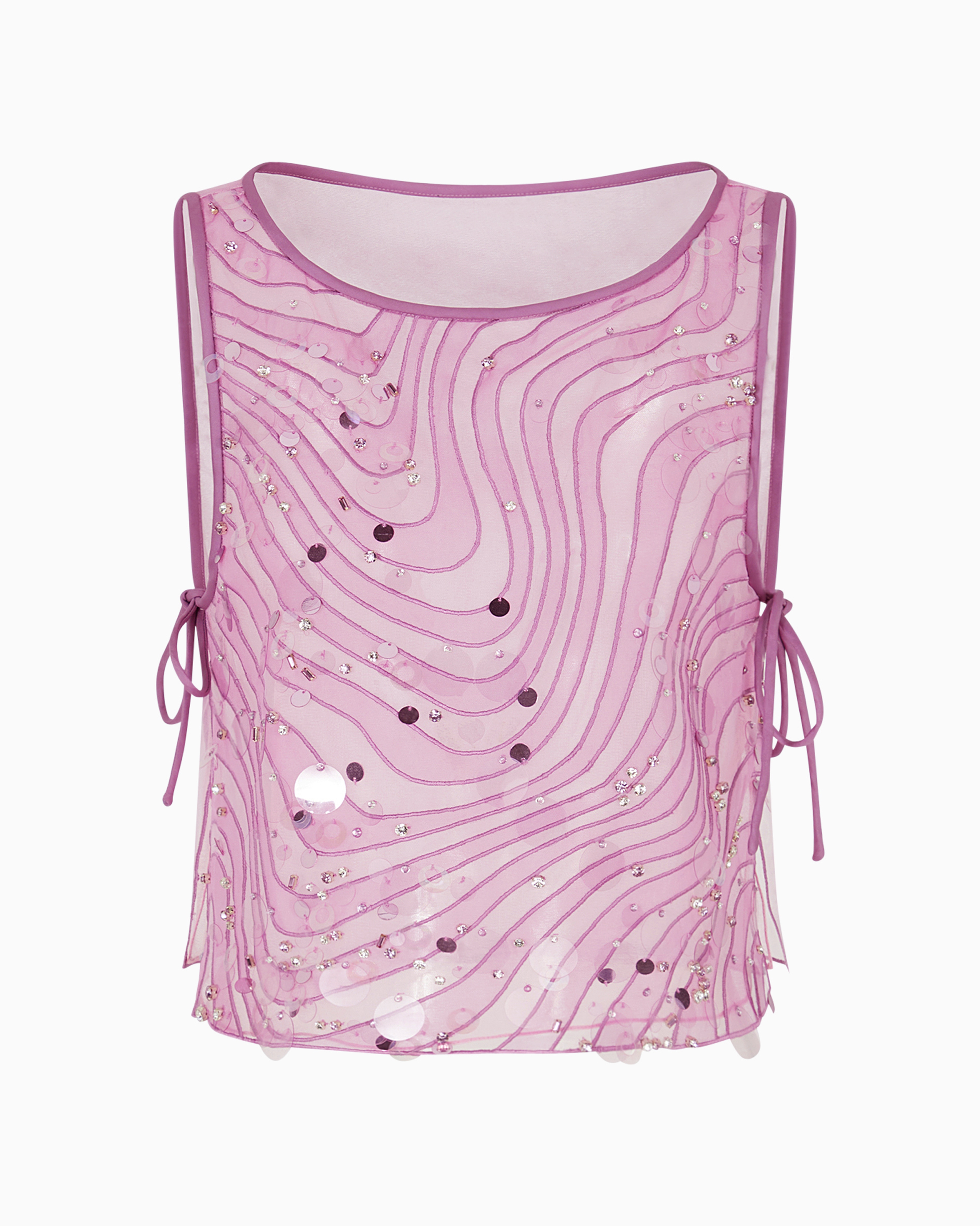 Emporio Armani Official Store Silk Organza Top With Embroidery And Sequins In A Sand Dune Motif In Lilla