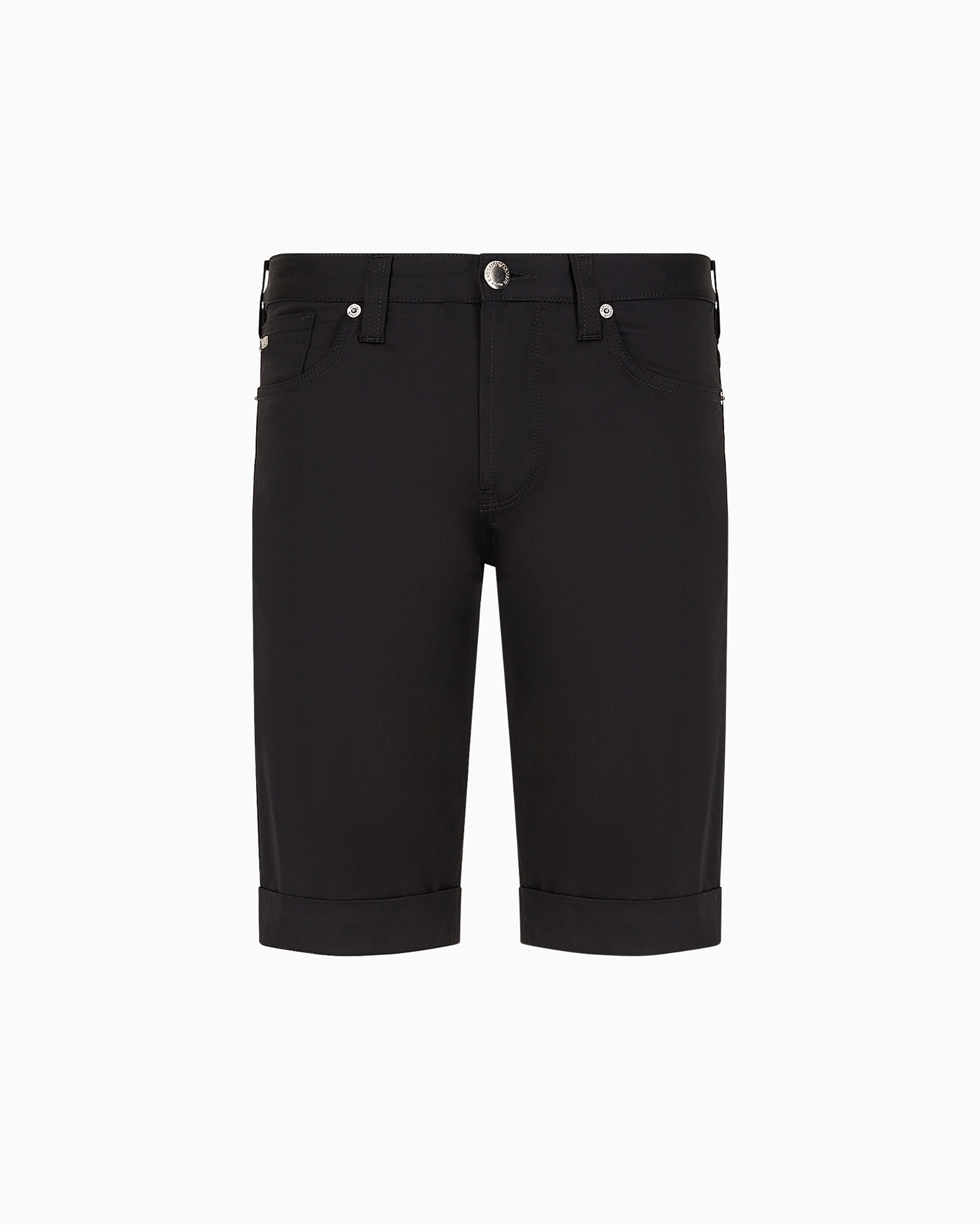 Emporio Armani Official Store Lustrous Comfort Cotton Board Shorts With Turned-up Cuffs In Black