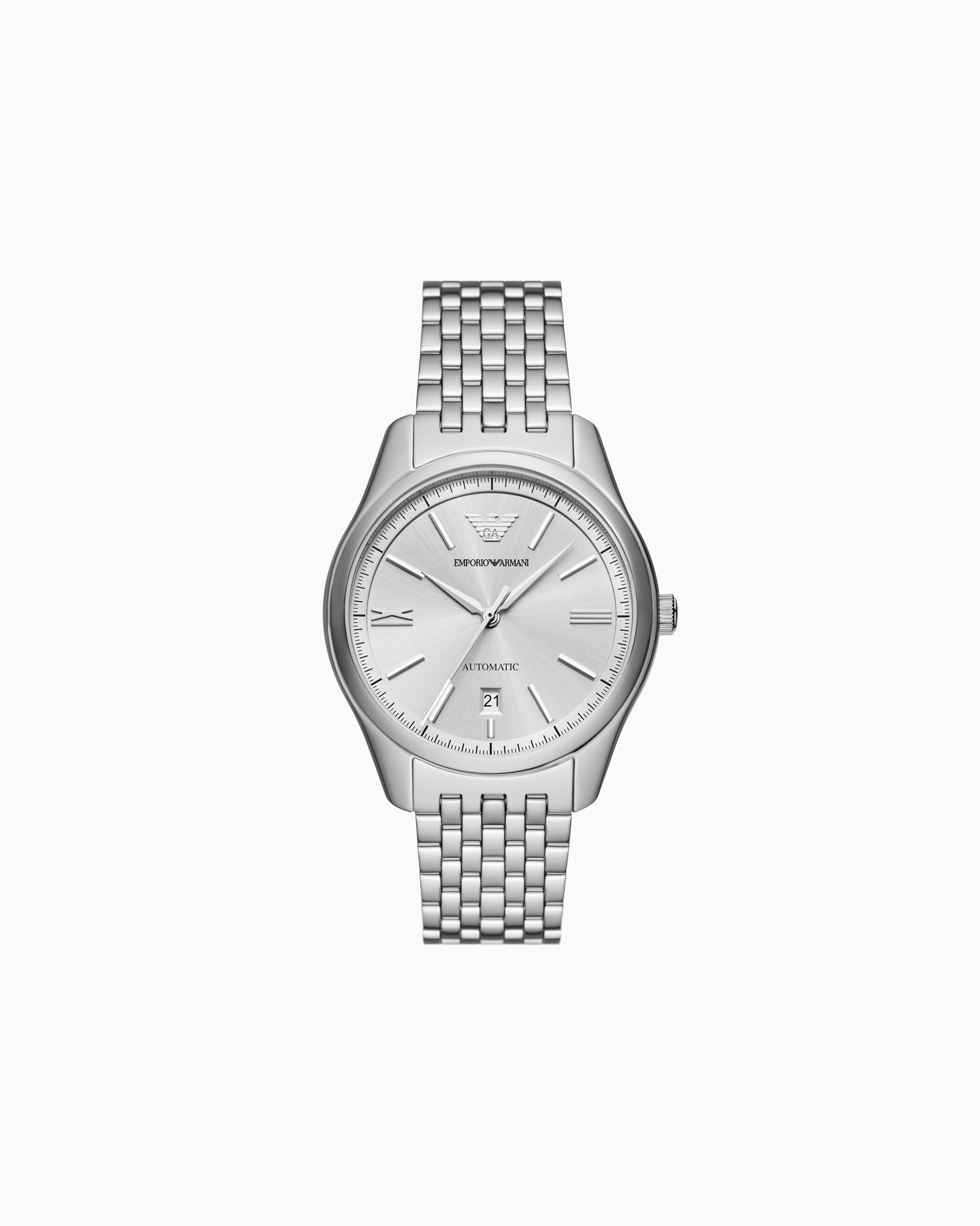 Emporio Armani Automatic Three-hand Date Stainless Steel Watch In Multicoloured