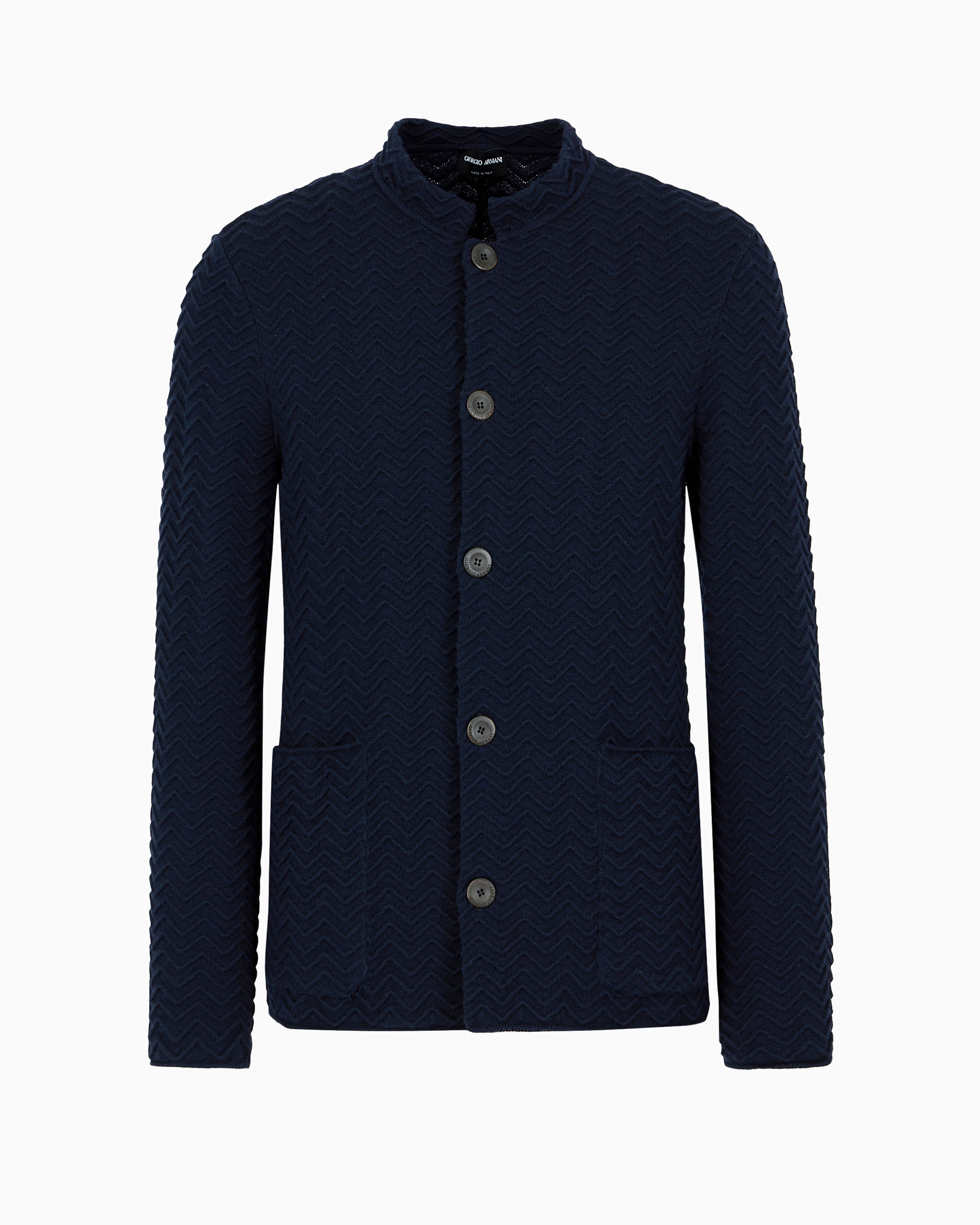 Giorgio Armani Official Store Single-breasted Jacket In Chevron Ottoman Wool In Midnight Blue