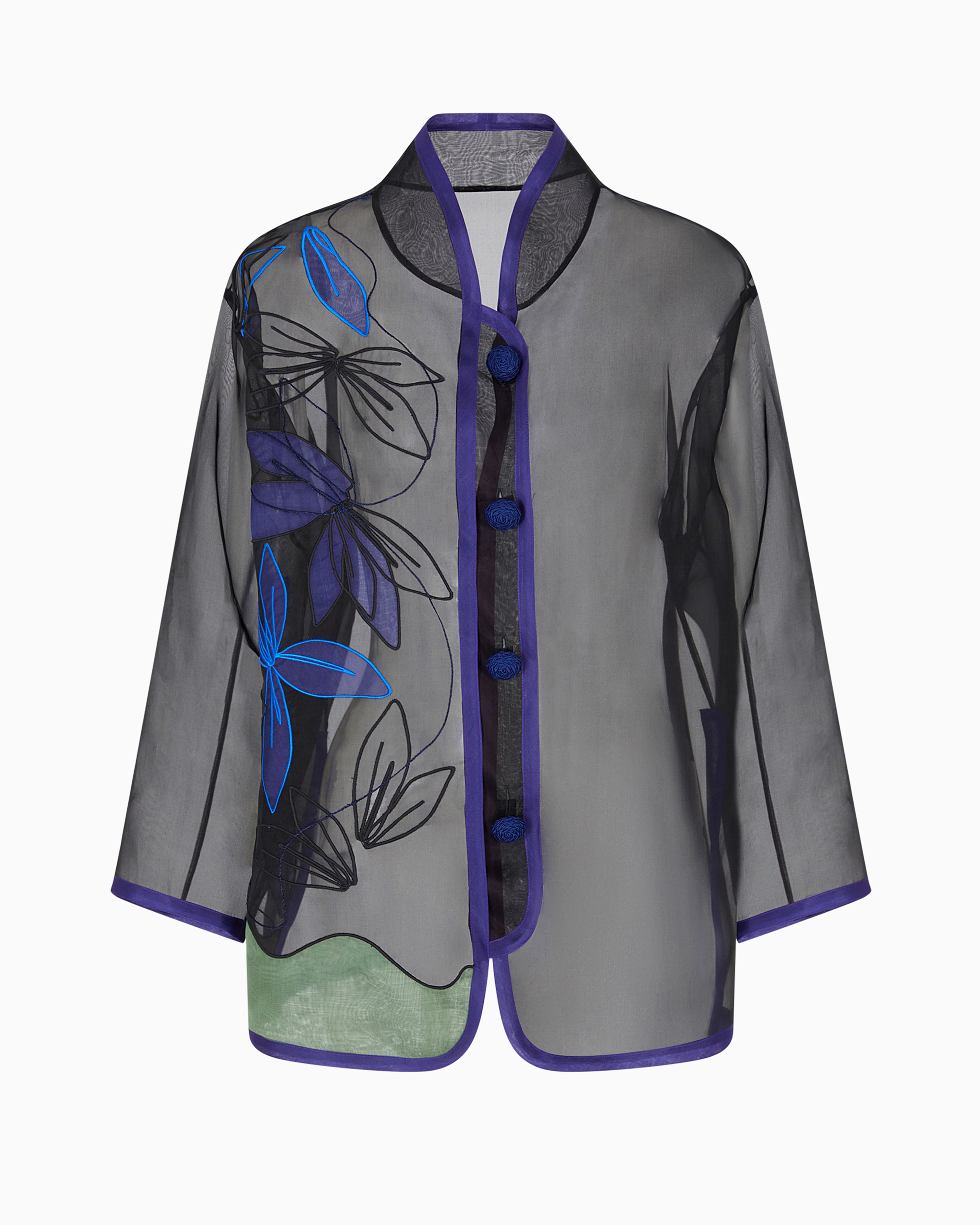 Emporio Armani Official Store Pure Silk Organza Shirt Jacket With Floral Embroidery In Black