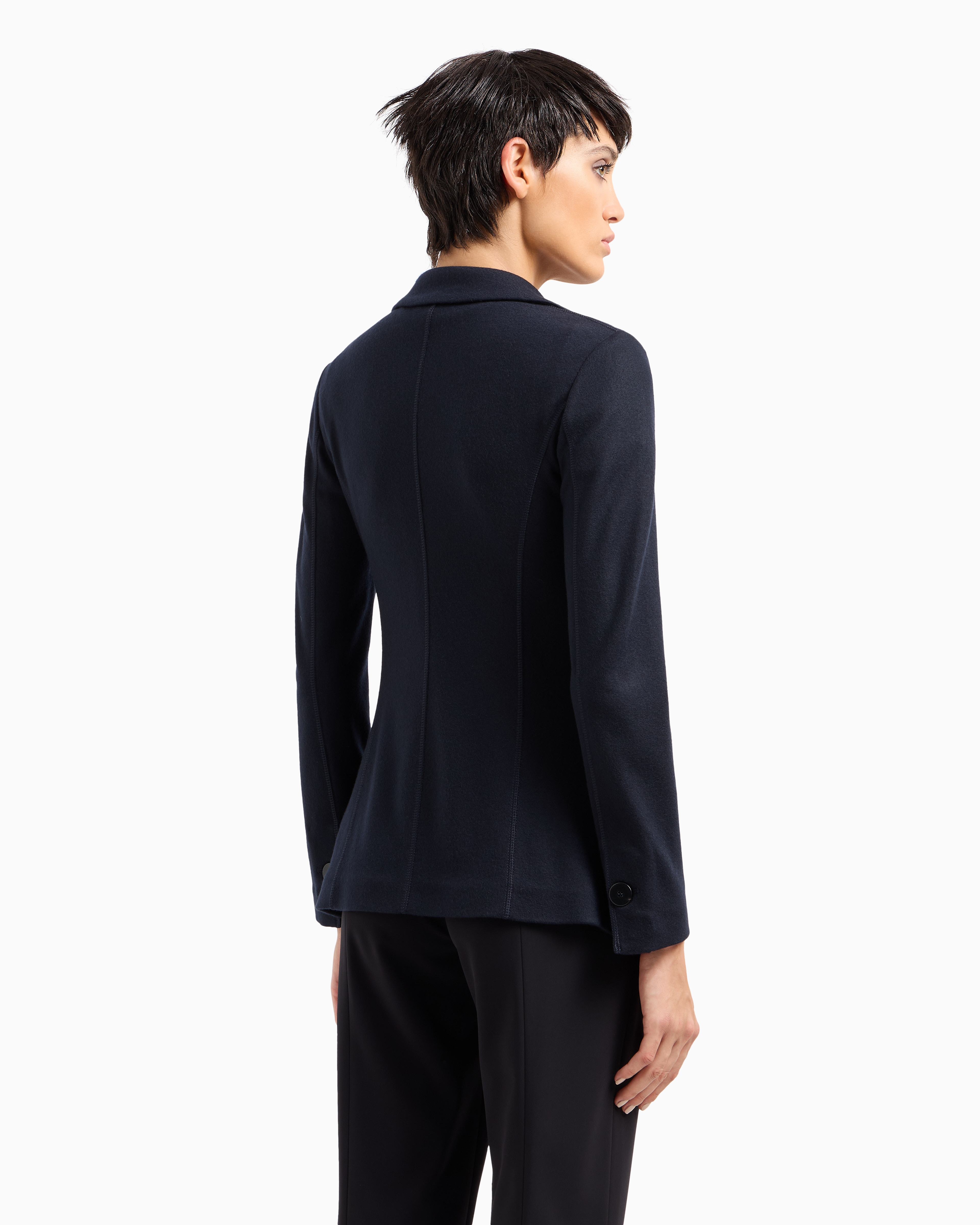 Giorgio Armani Official Store Pure Cashmere Jersey Double-breasted Jacket In Navy Blue
