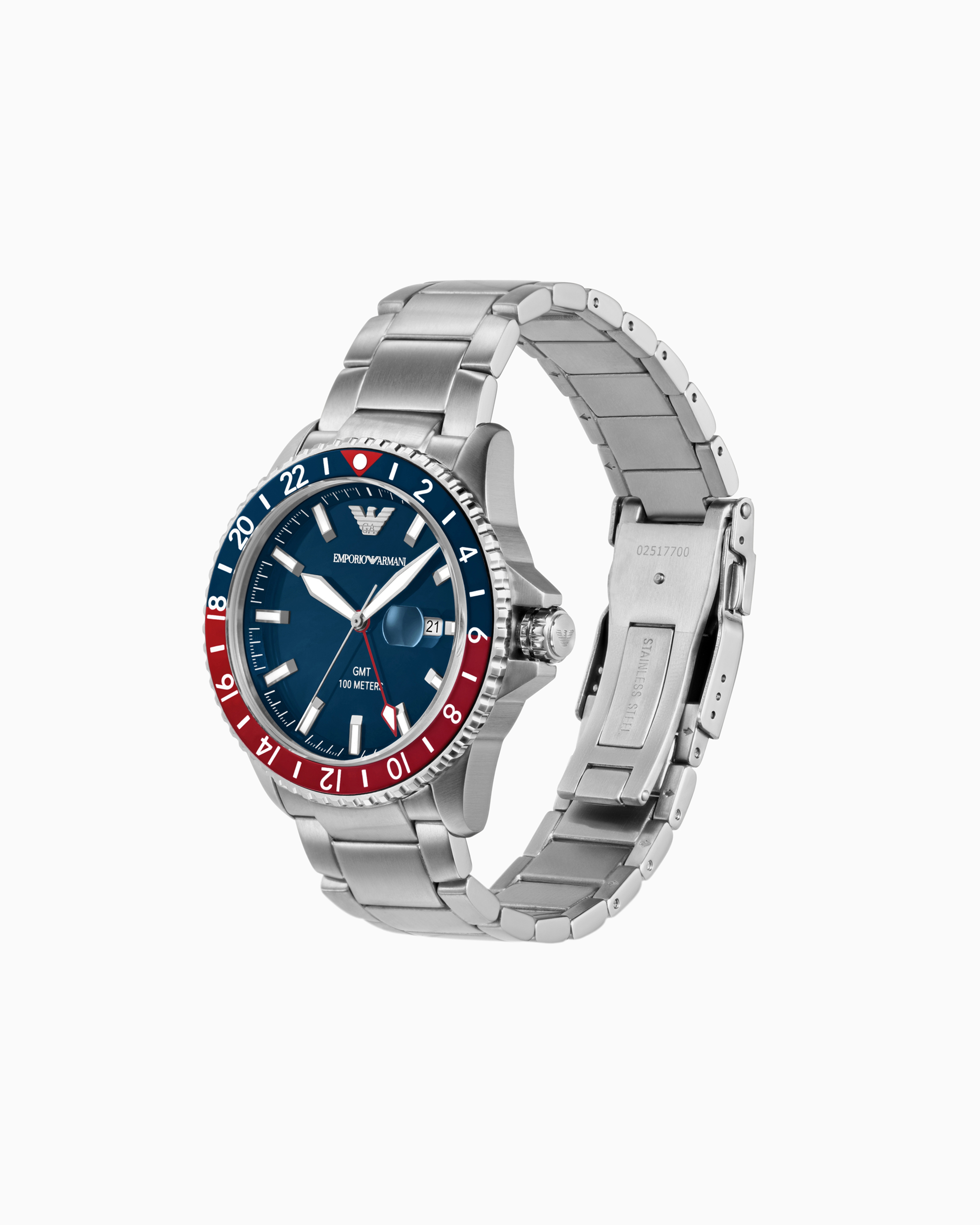 Emporio Armani Gmt Dual Time Stainless Steel Watch In Multicoloured