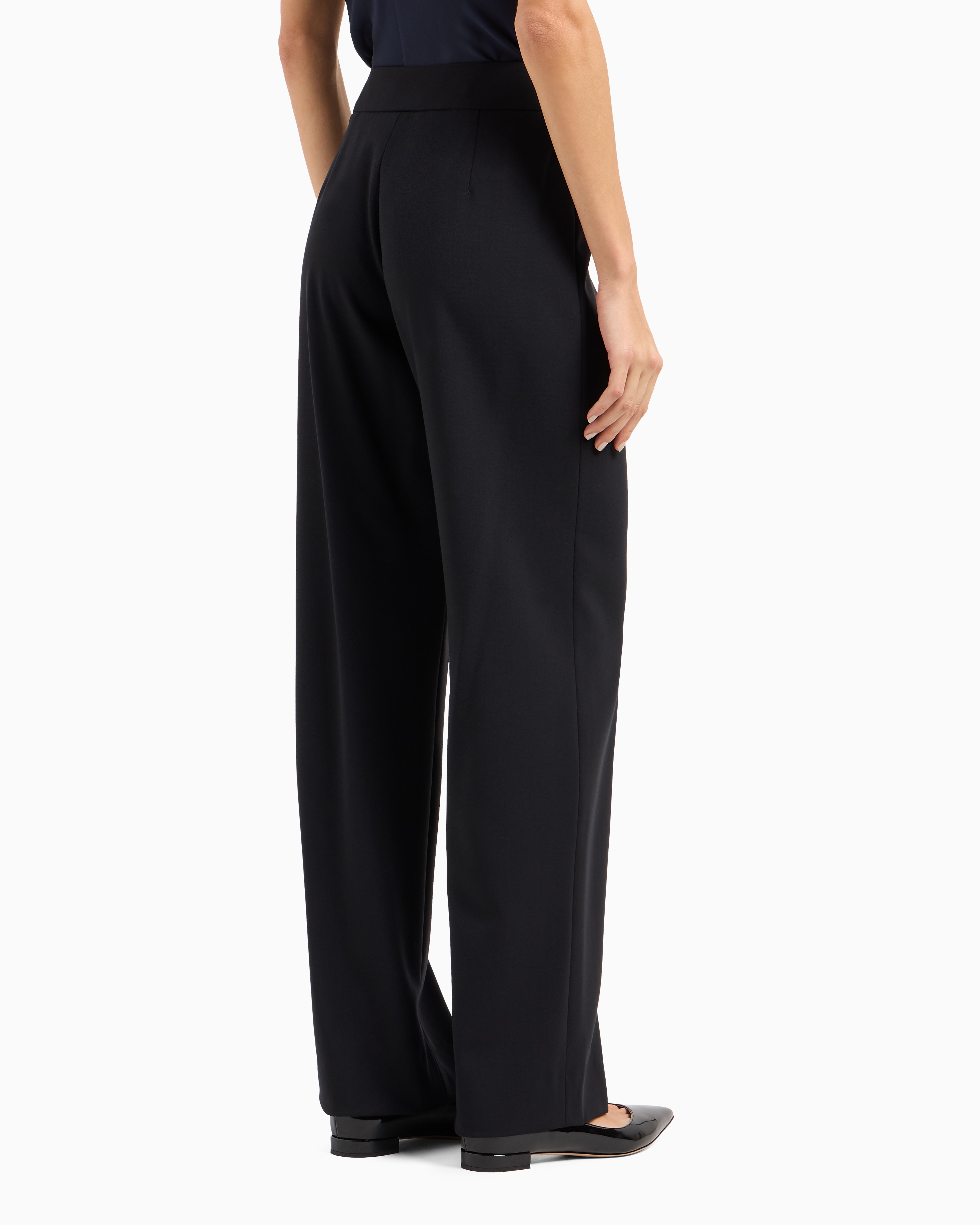 Giorgio Armani Official Store Wool Crepe Trousers In Navy Blue