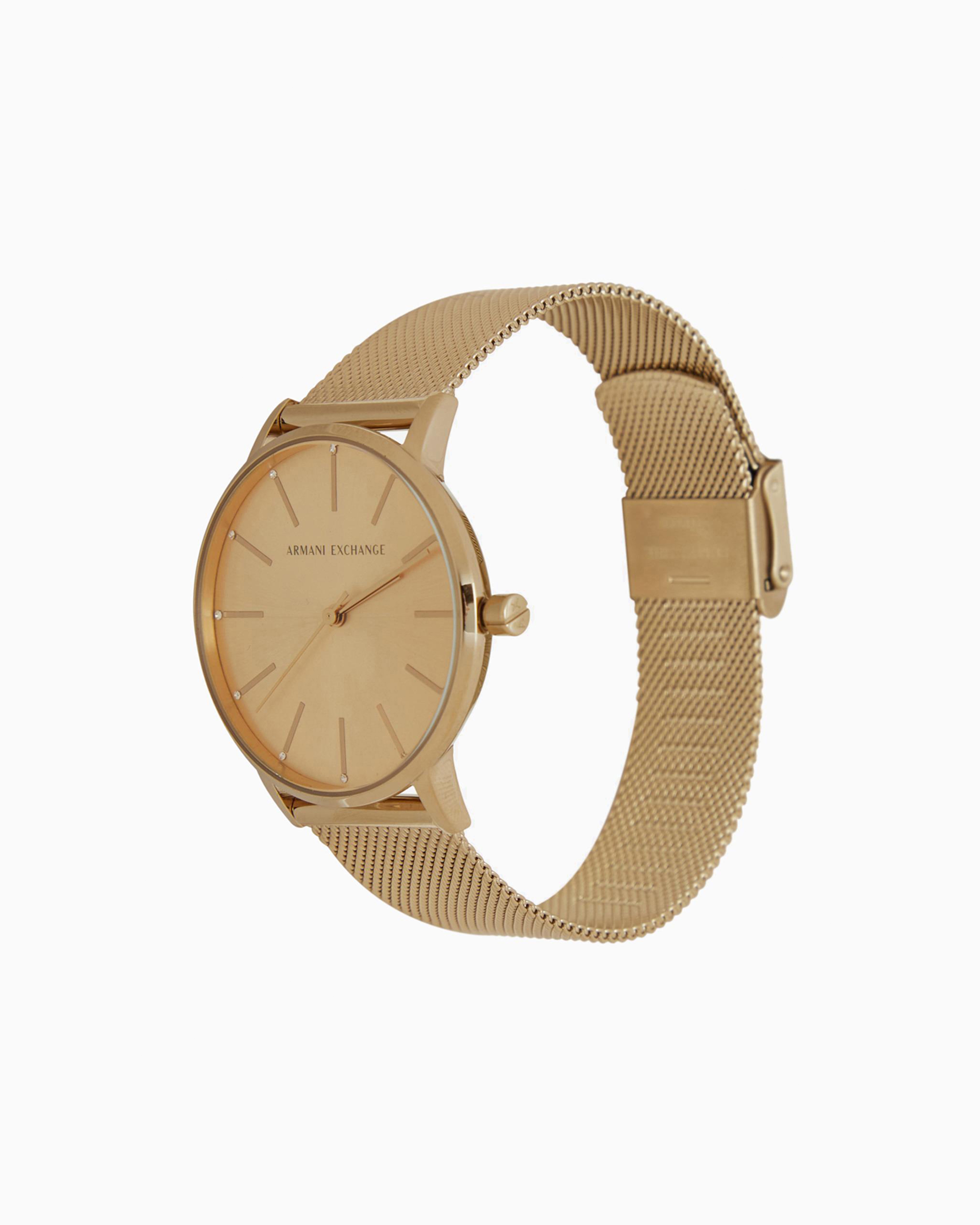 ARMANI EXCHANGE THREE-HAND GOLD-TONE STAINLESS STEEL WATCH