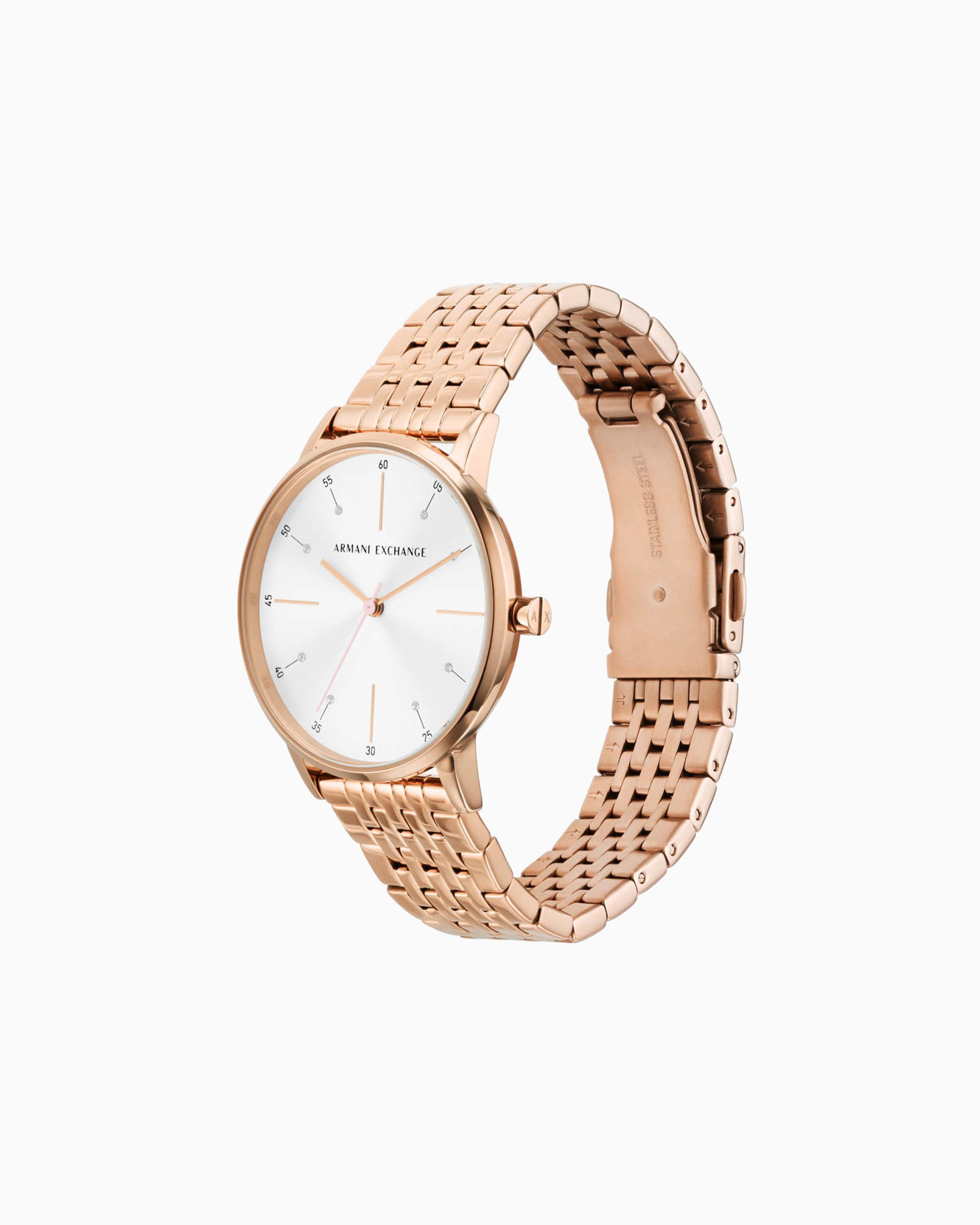 Armani Exchange Three-hand Watch And Necklace Set In Rose Gold-tone Stainless Steel In Multicoloured
