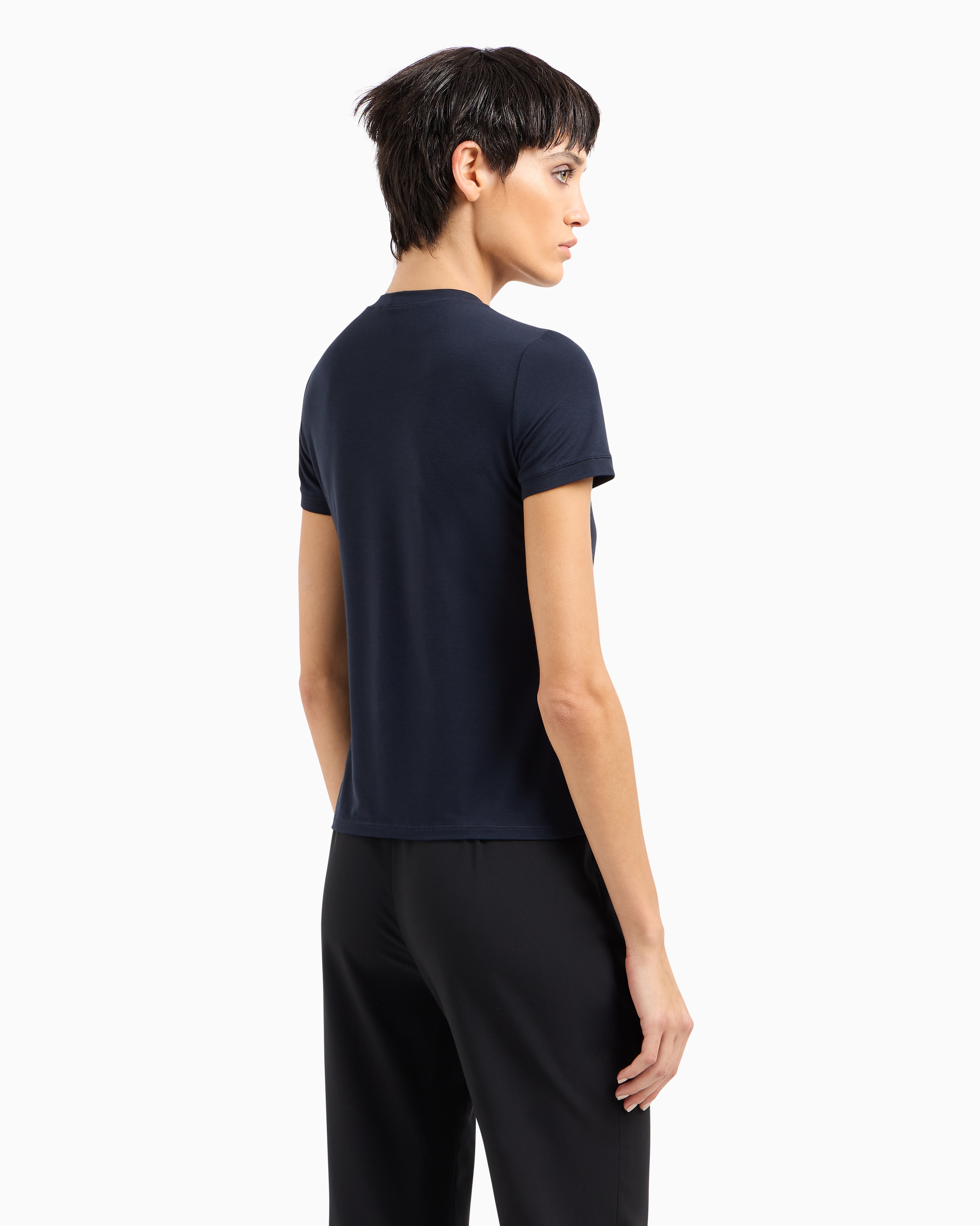 Giorgio Armani Official Store Stretch Viscose Jersey T-shirt In Navy Blue