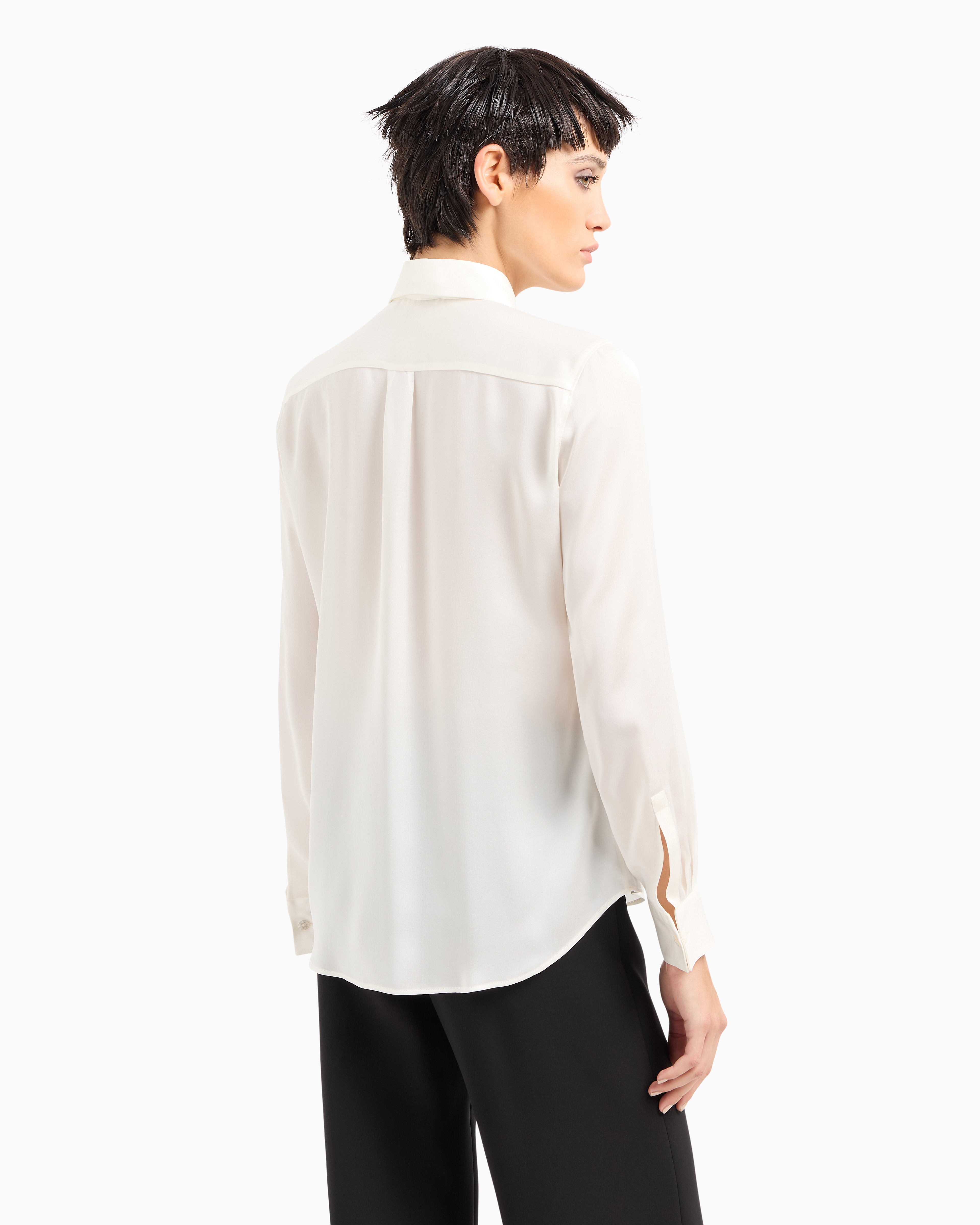 Giorgio Armani Official Store Silk Muslin Shirt In White