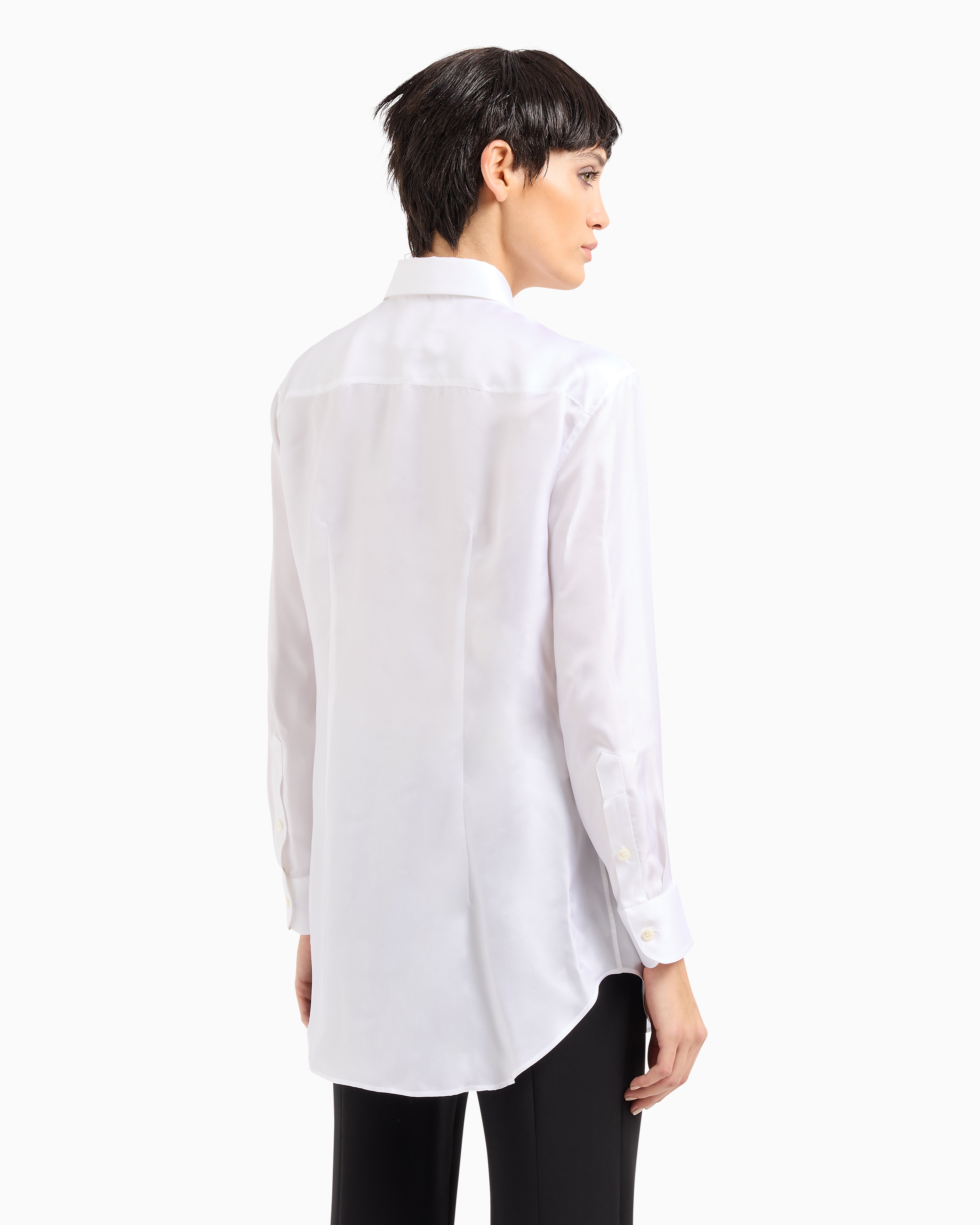 Giorgio Armani Official Store Silk Twill Long Shirt Armani Sustainability Values In White