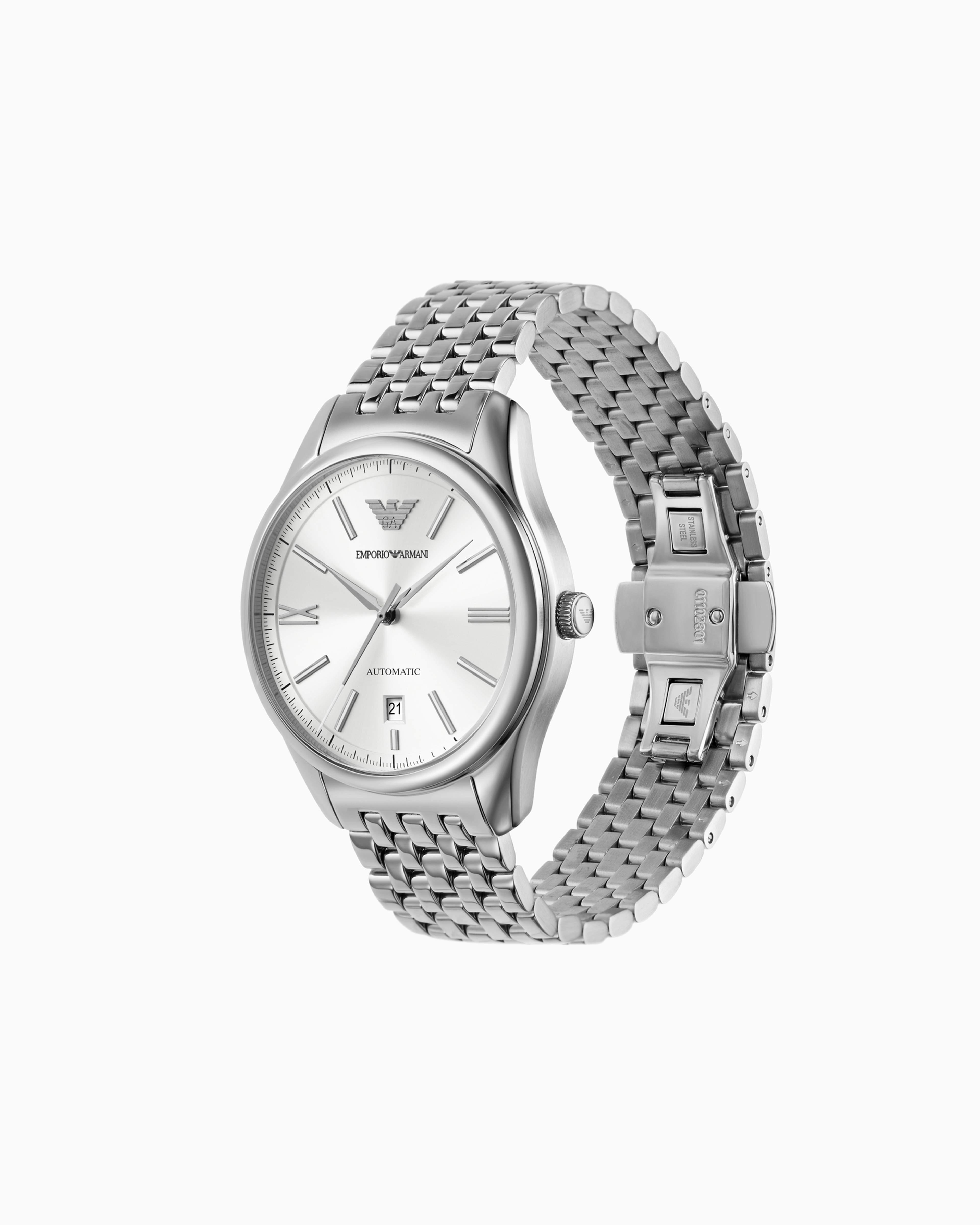 Emporio Armani Automatic Three-hand Date Stainless Steel Watch In Multicoloured