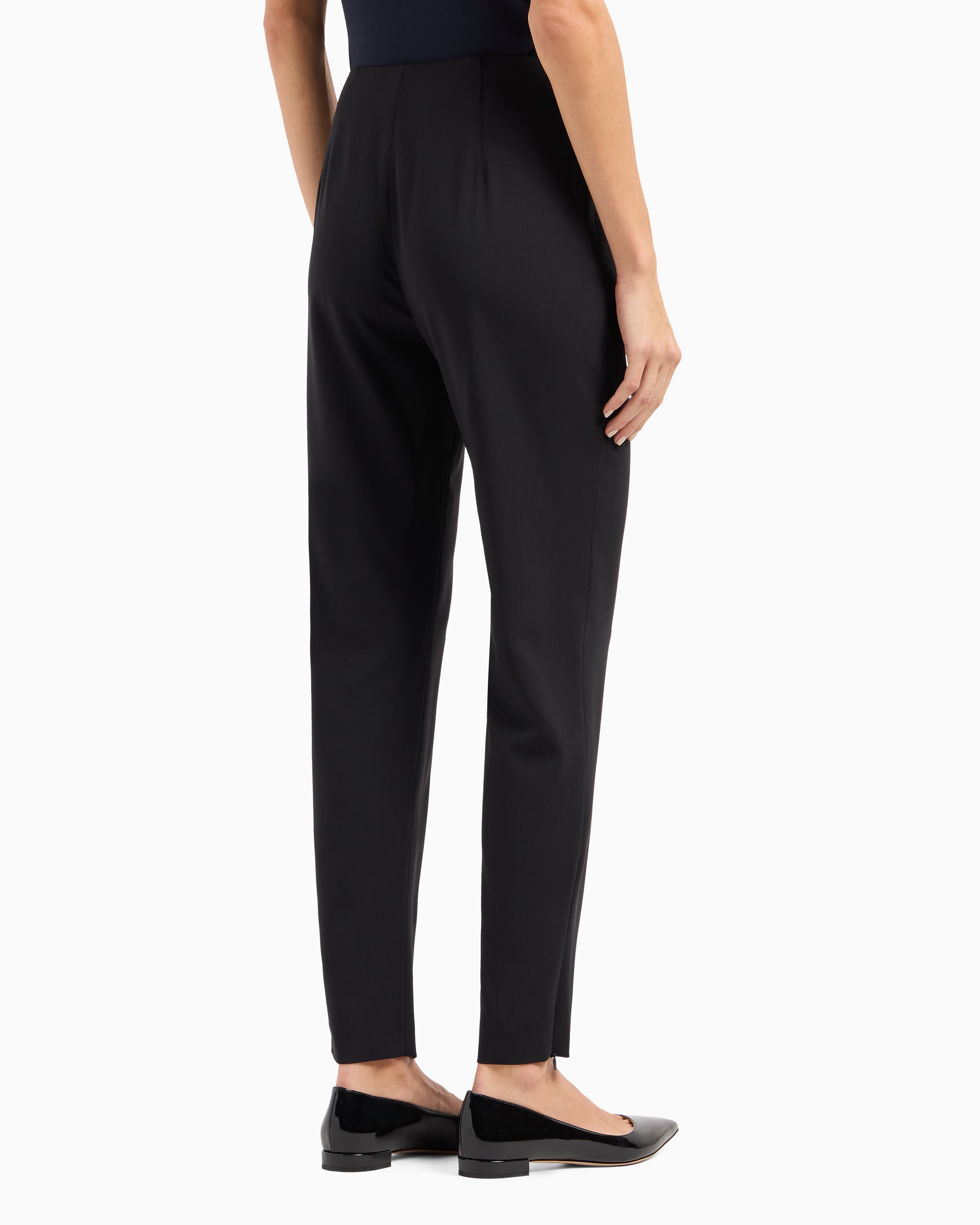 Shop Giorgio Armani Wool Crepe Pants In Navy Blue