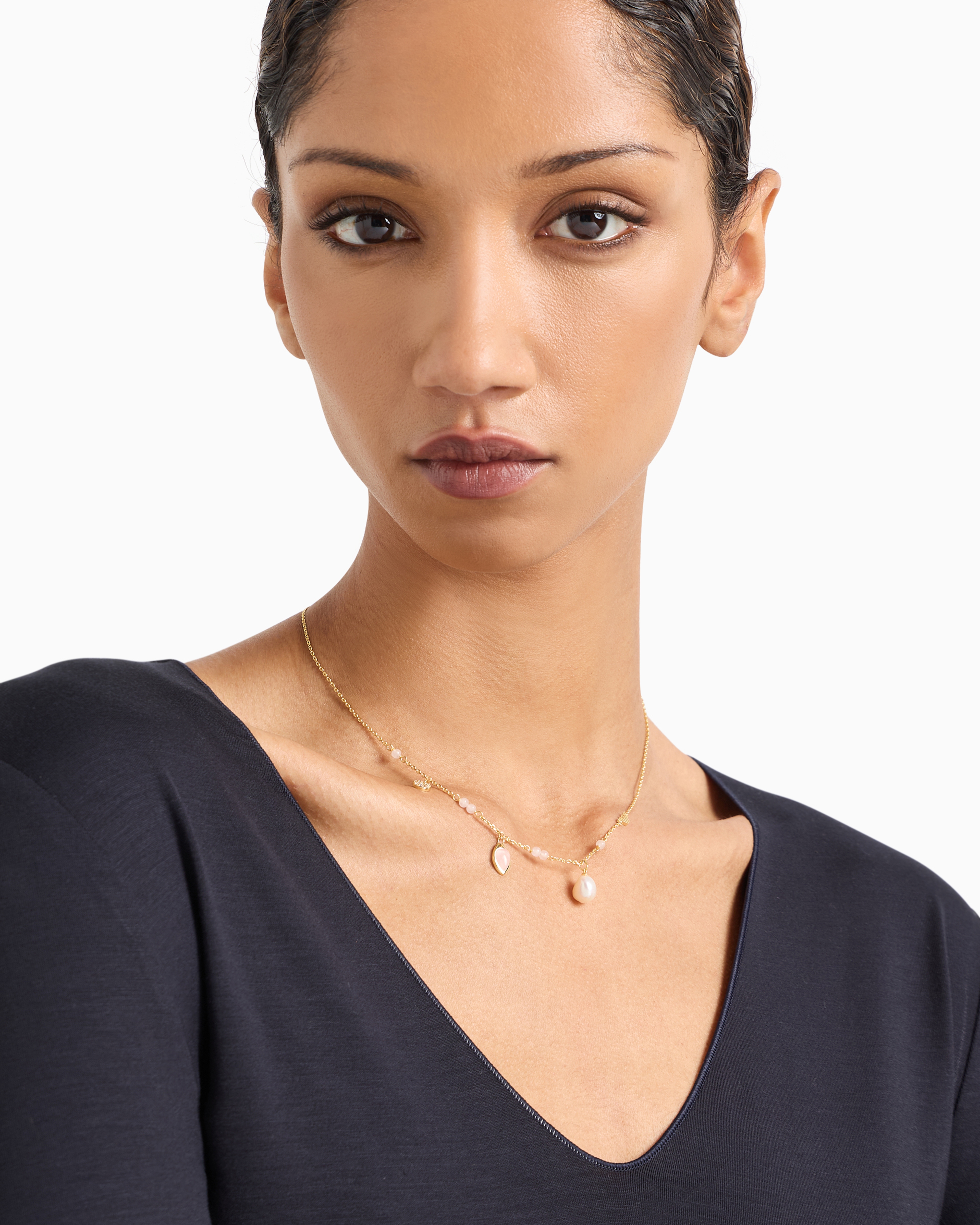 EMPORIO ARMANI GOLD-TONE BRASS STATION NECKLACE 