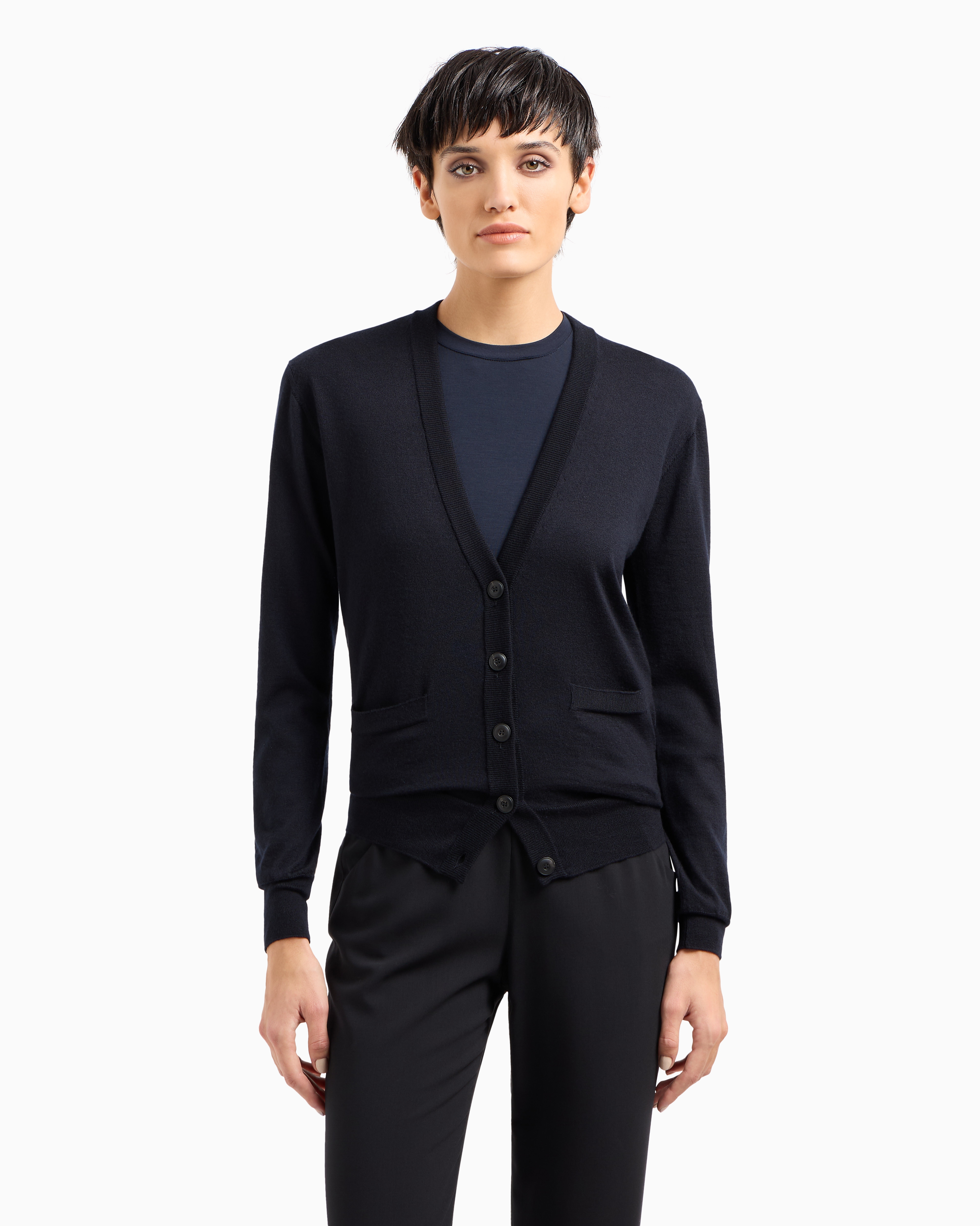 Giorgio Armani Official Store Pure Cashmere Long Cardigan In Navy Blue