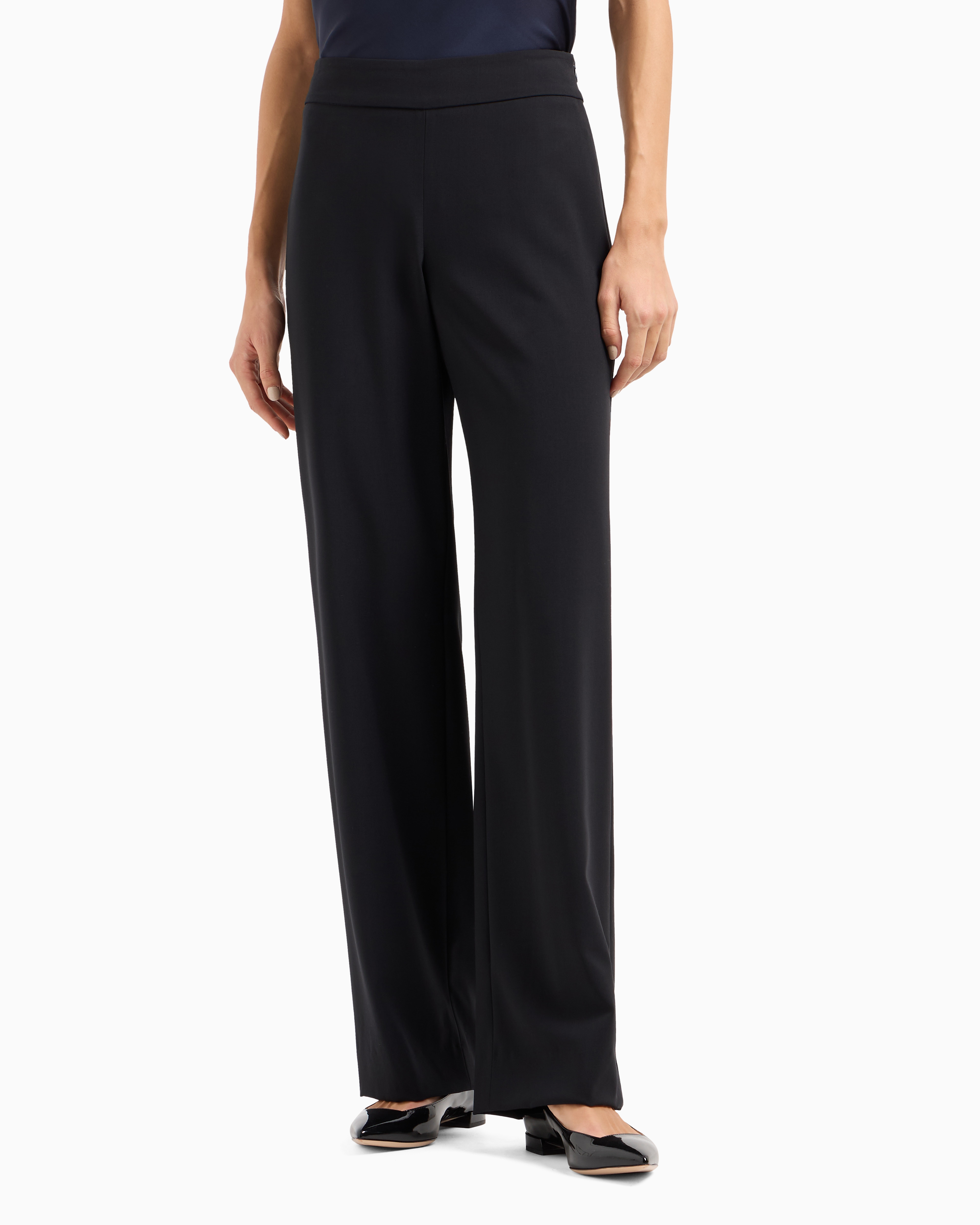 Giorgio Armani Official Store Wool Crepe Trousers In Navy Blue