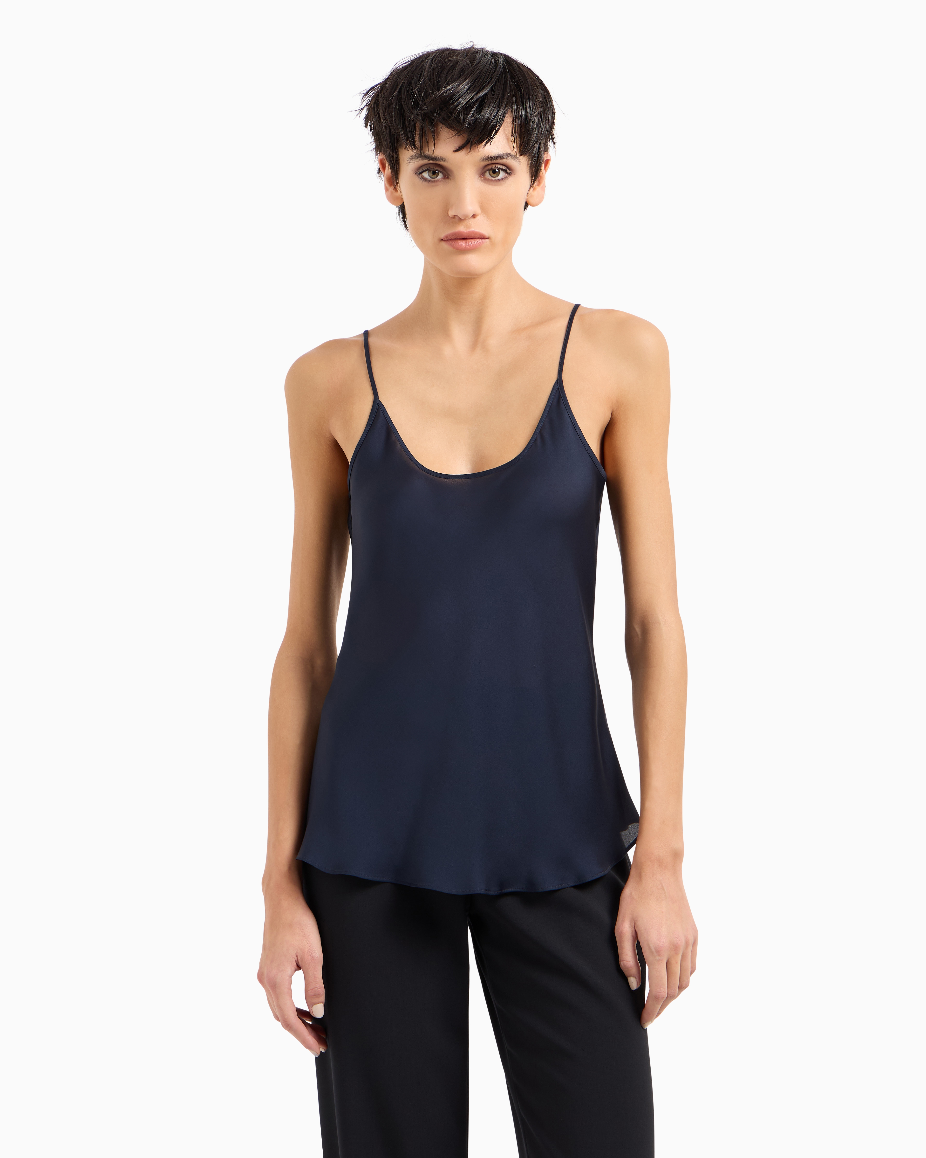 Giorgio Armani Silk Charmeuse Top In Navy Blue