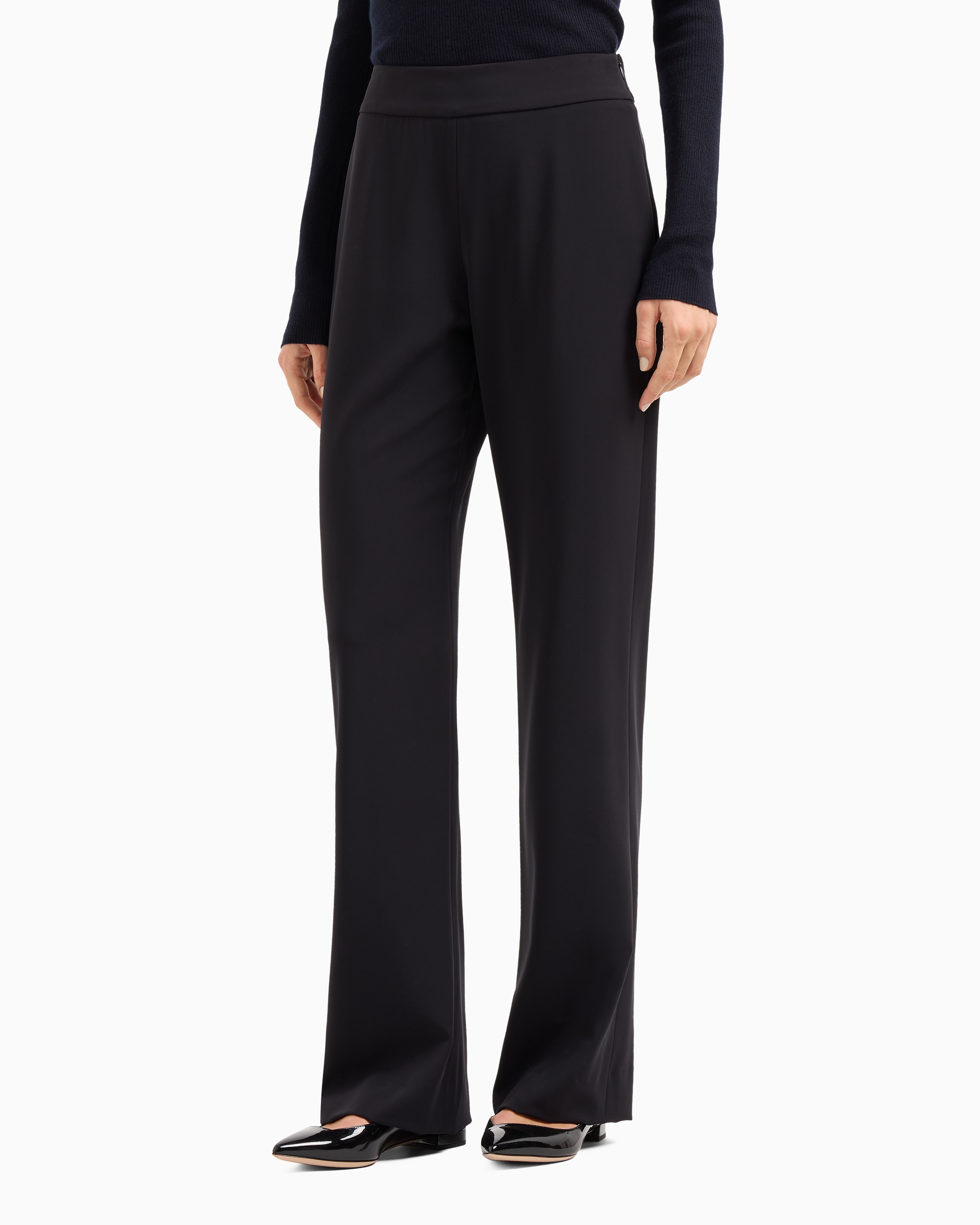 Shop Giorgio Armani Double Crepe Trousers In Marineblau