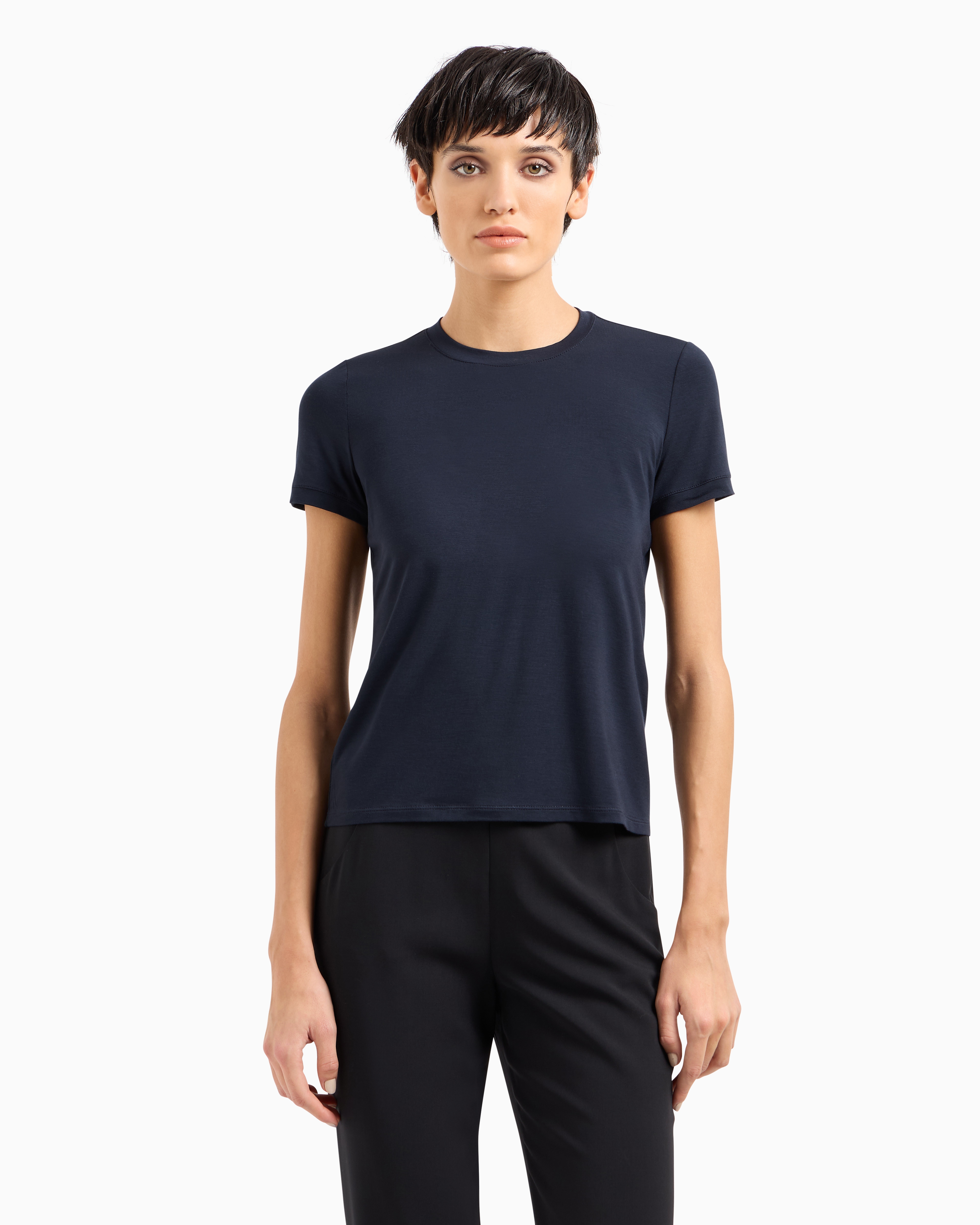 Giorgio Armani Official Store Stretch Viscose Jersey T-shirt In Navy Blue