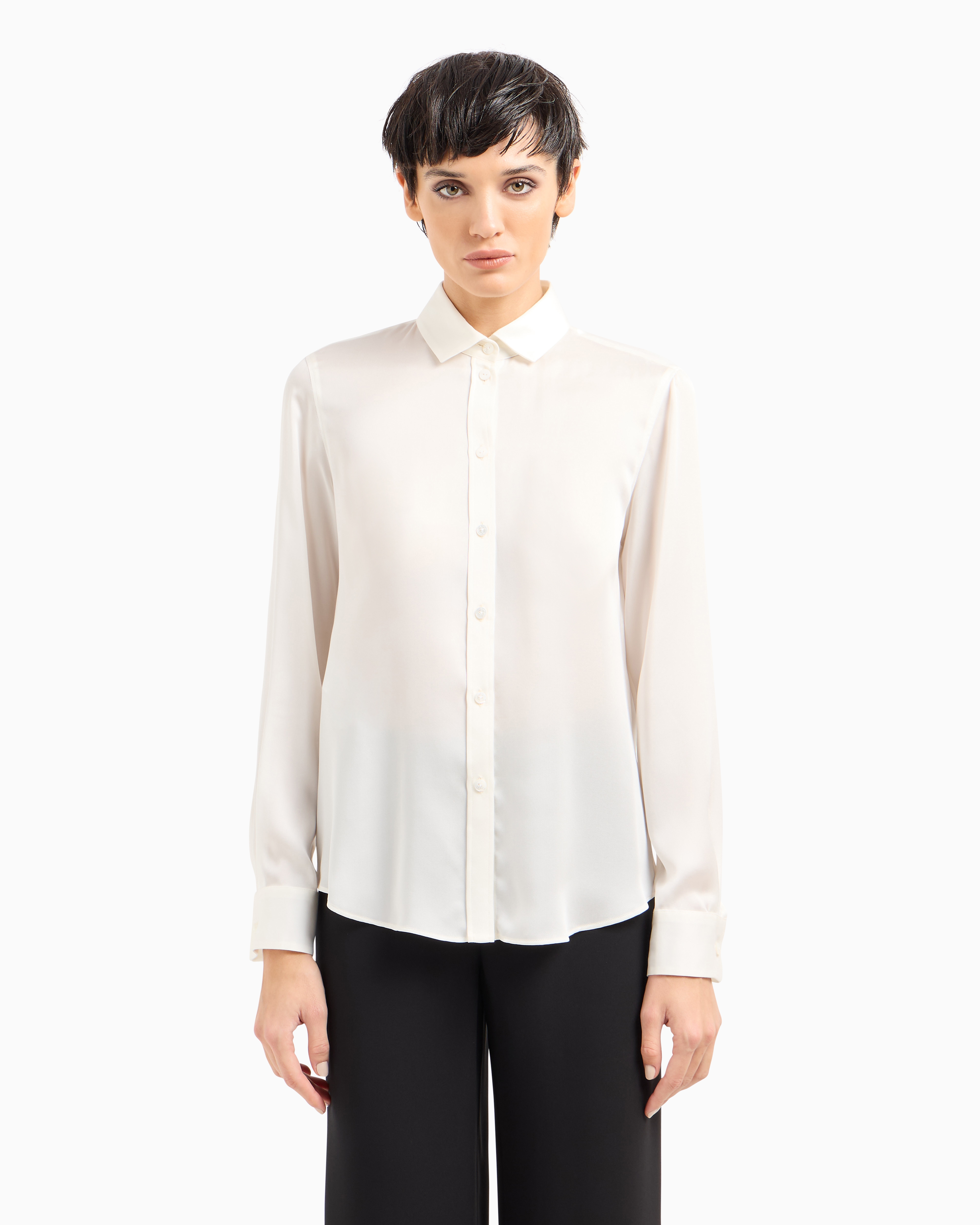 Giorgio Armani Official Store Silk Muslin Shirt In White