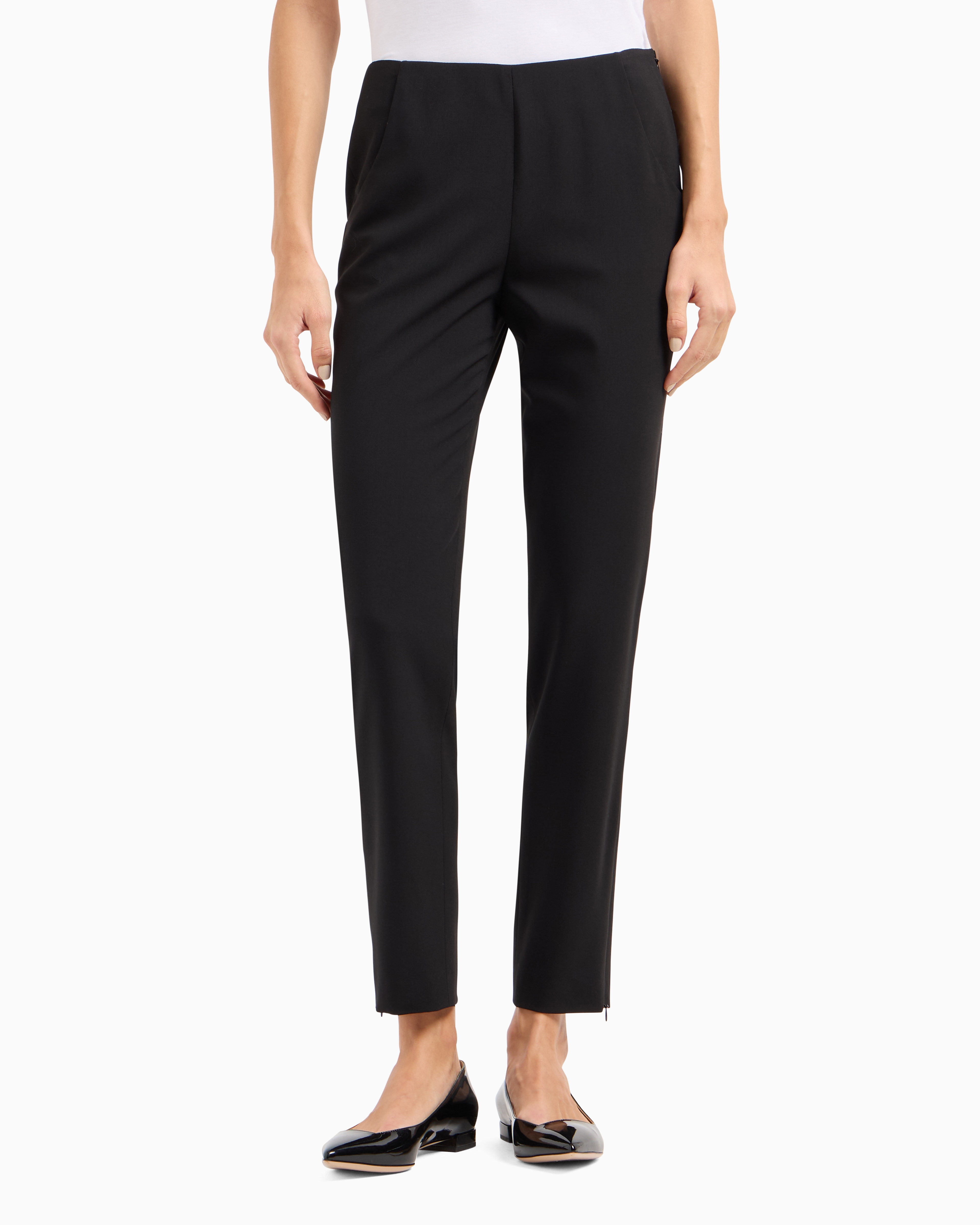 Shop Giorgio Armani Wool Crepe Pants In Black