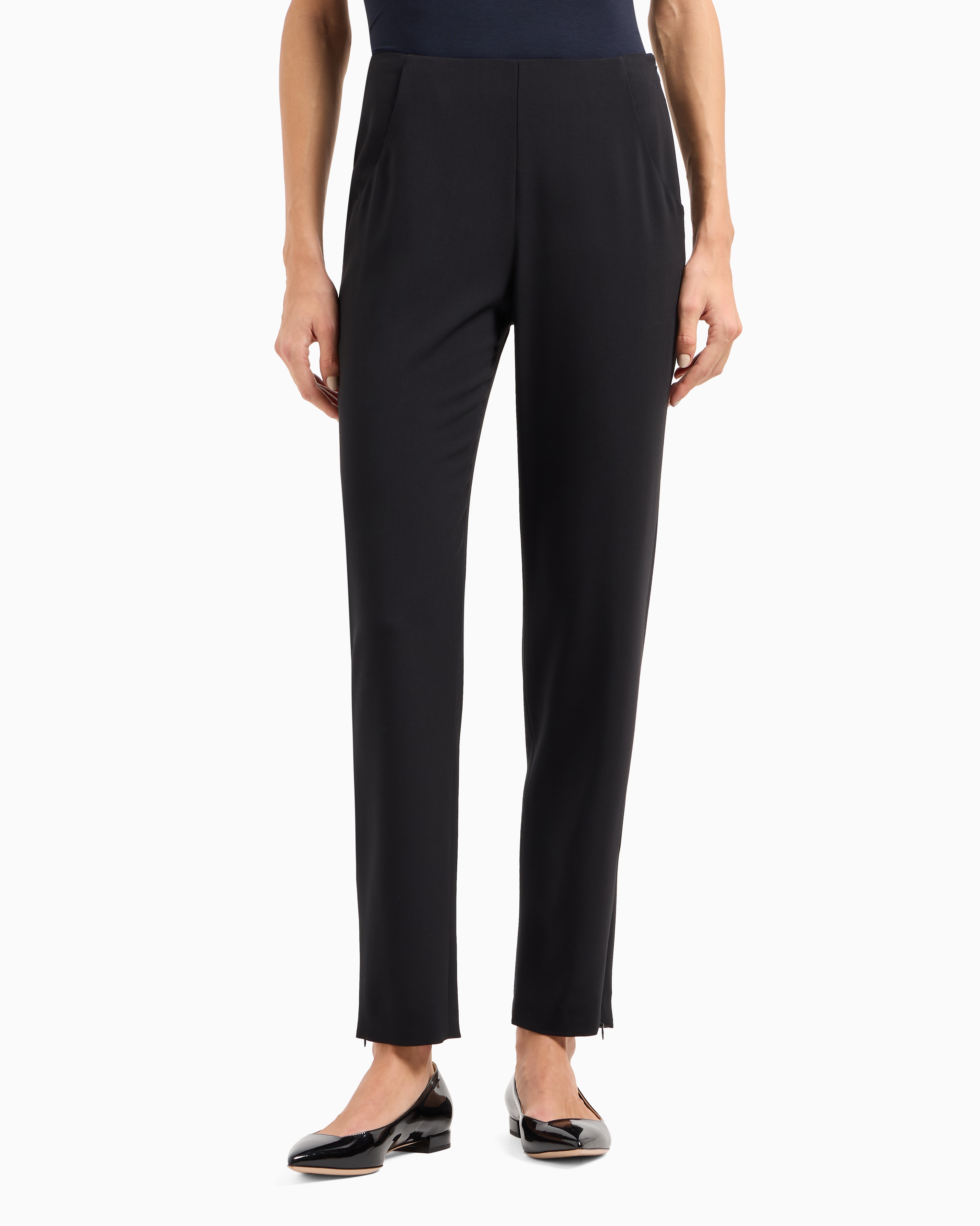 Shop Giorgio Armani Wool Crepe Pants In Navy Blue