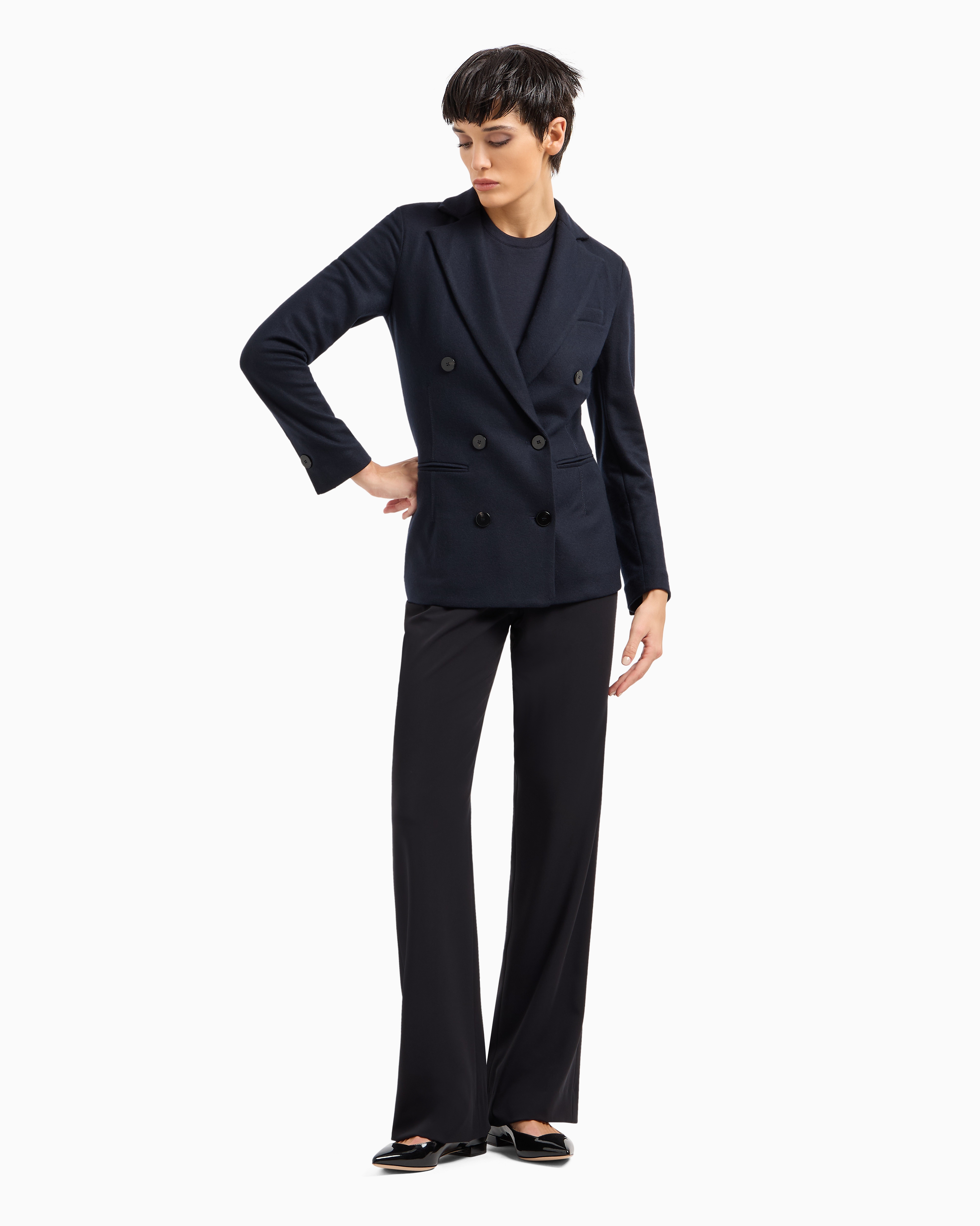 Giorgio Armani Official Store Pure Cashmere Jersey Double-breasted Jacket In Navy Blue