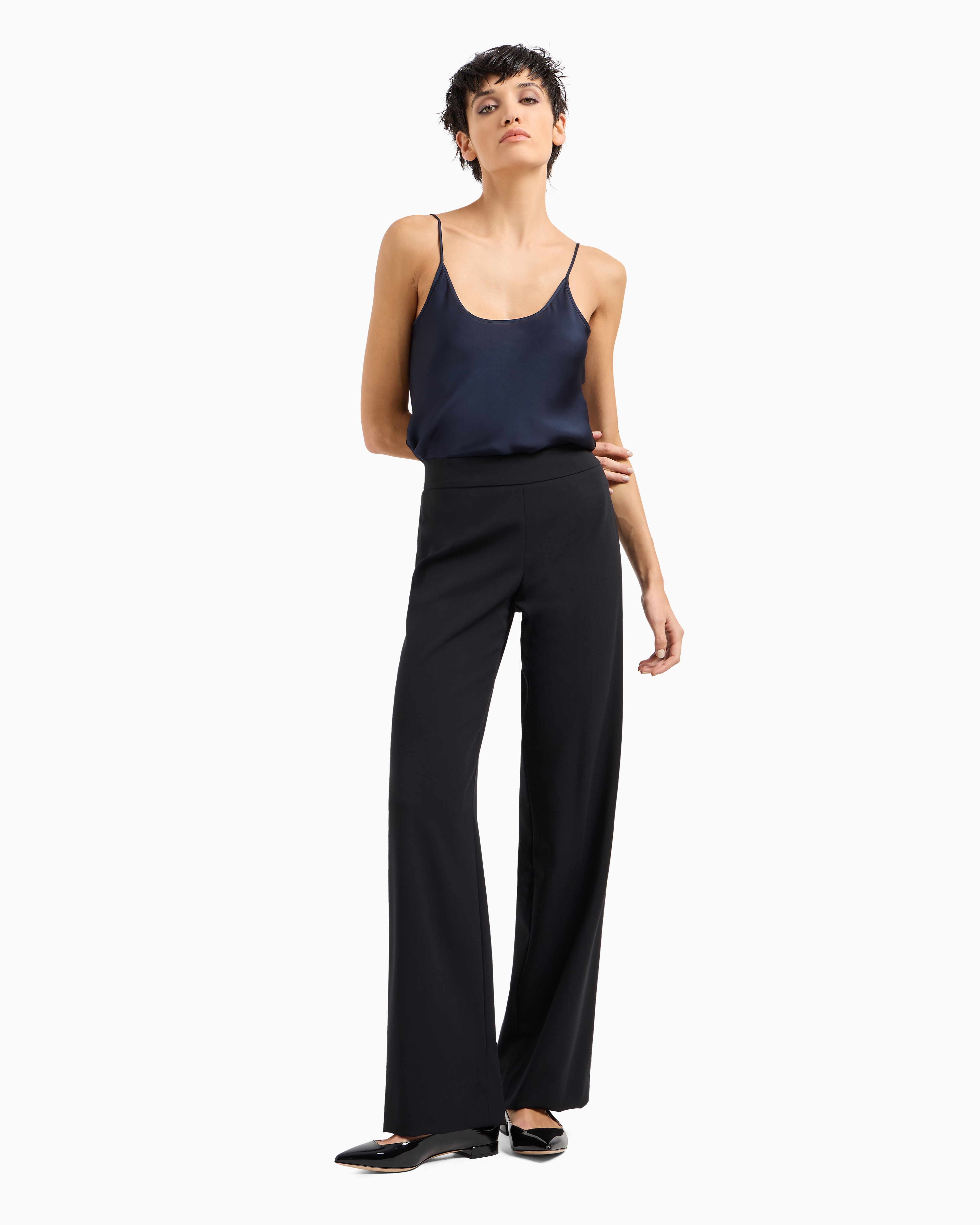 Giorgio Armani Official Store Wool Crepe Trousers In Navy Blue
