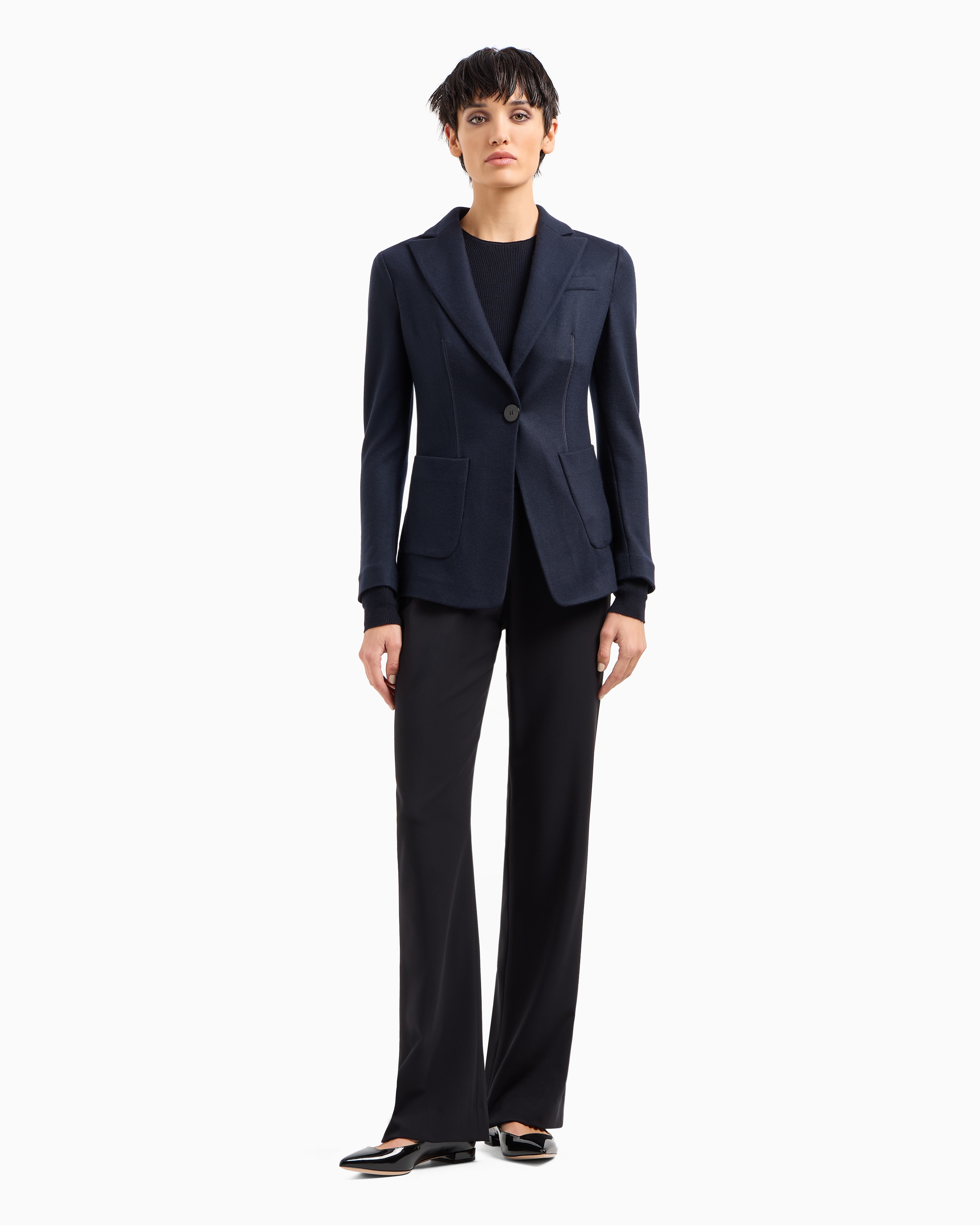 Shop Giorgio Armani Double Crepe Trousers In Marineblau