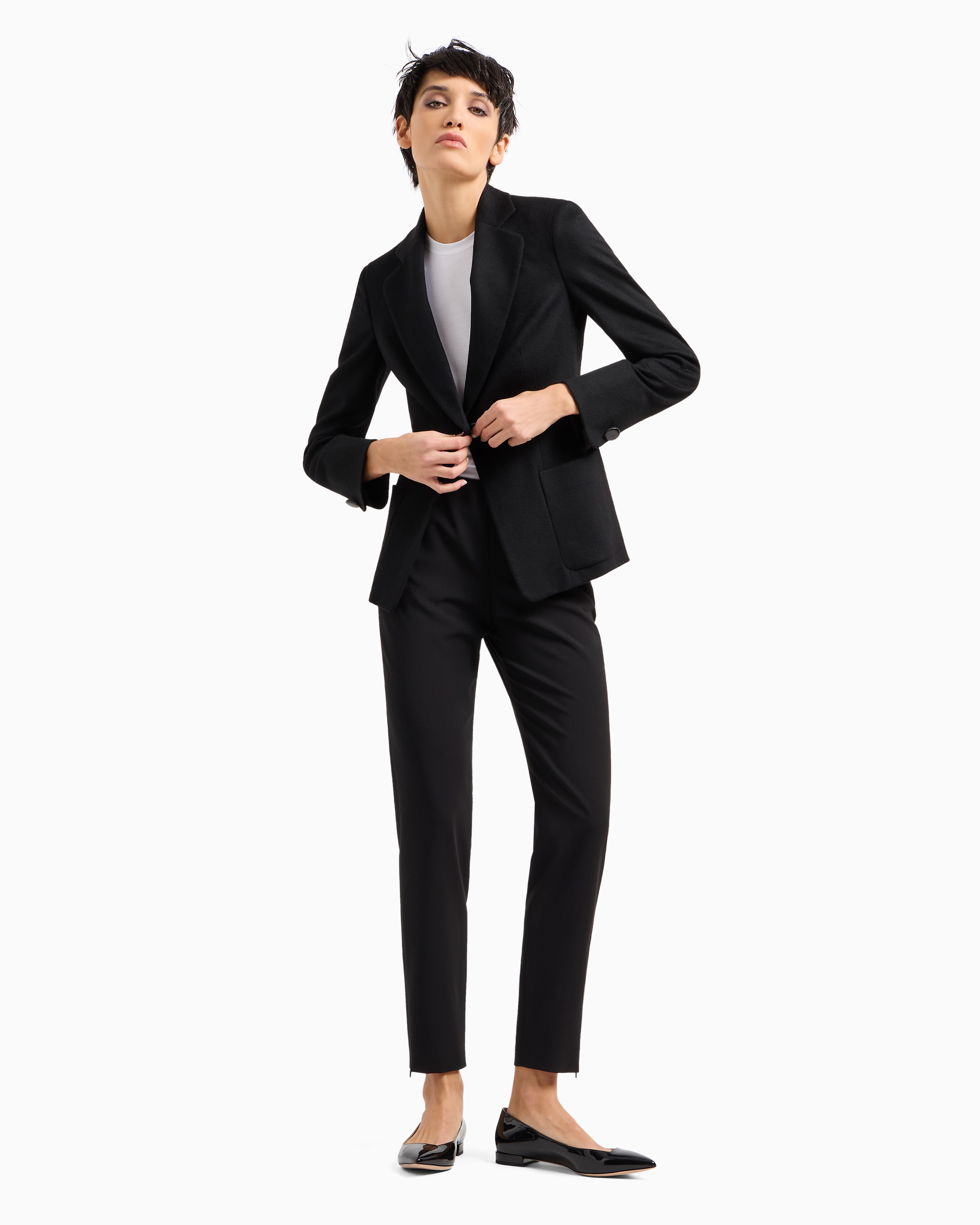 Shop Giorgio Armani Wool Crepe Pants In Black