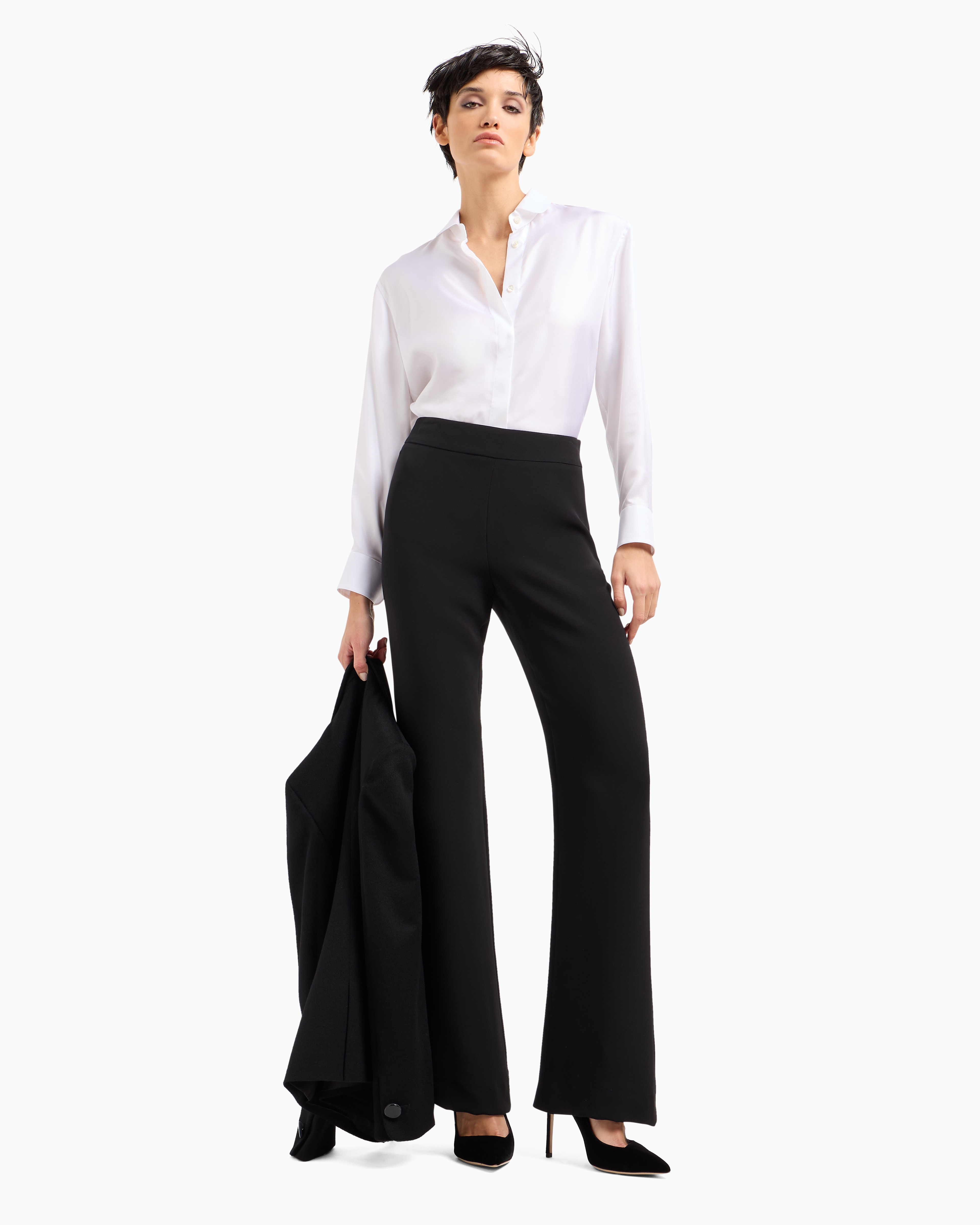 Giorgio Armani Official Store Silk Twill Long Shirt Armani Sustainability Values In White