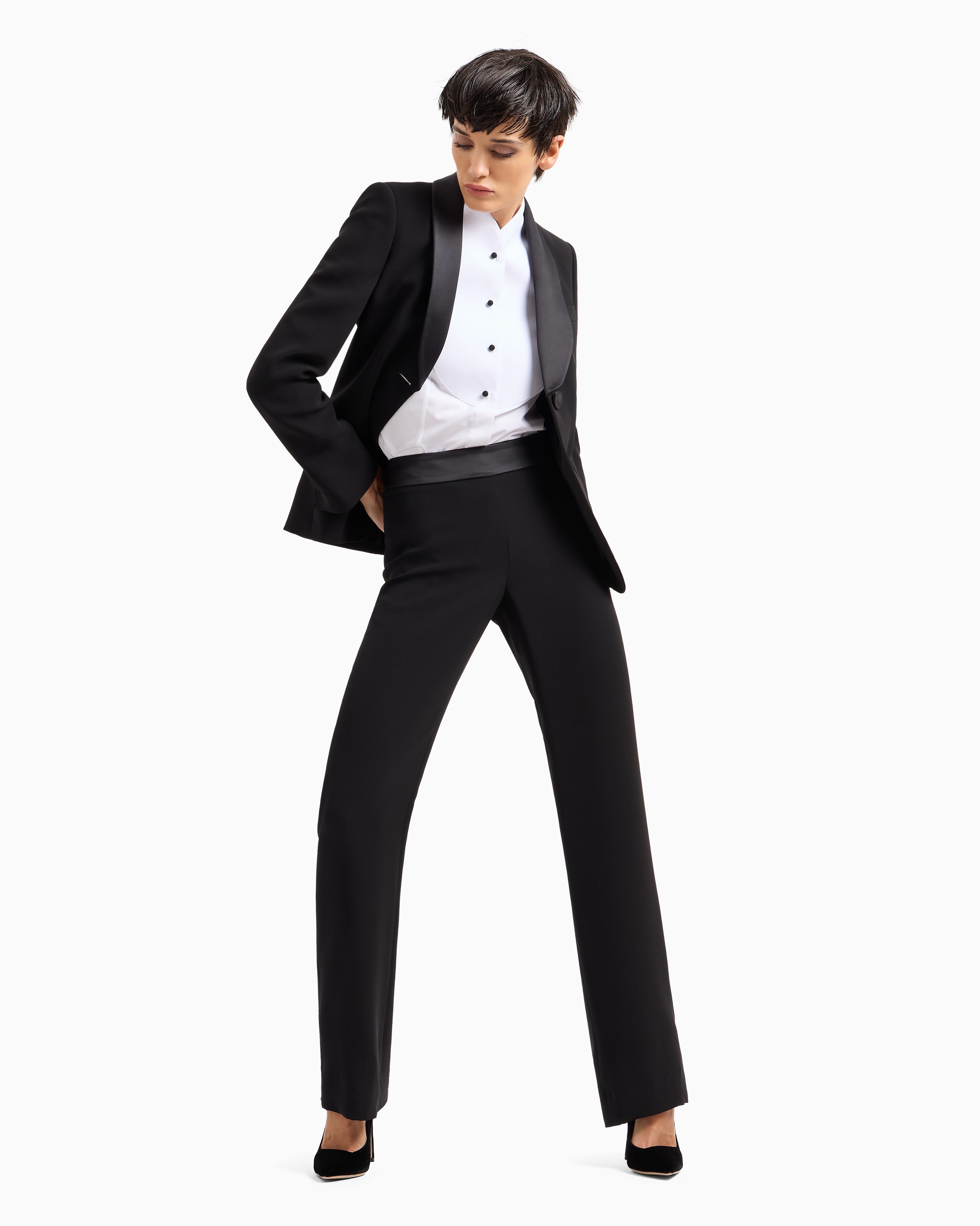 Giorgio Armani Official Store Crepe Tuxedo Pure Silk Jacket In Black