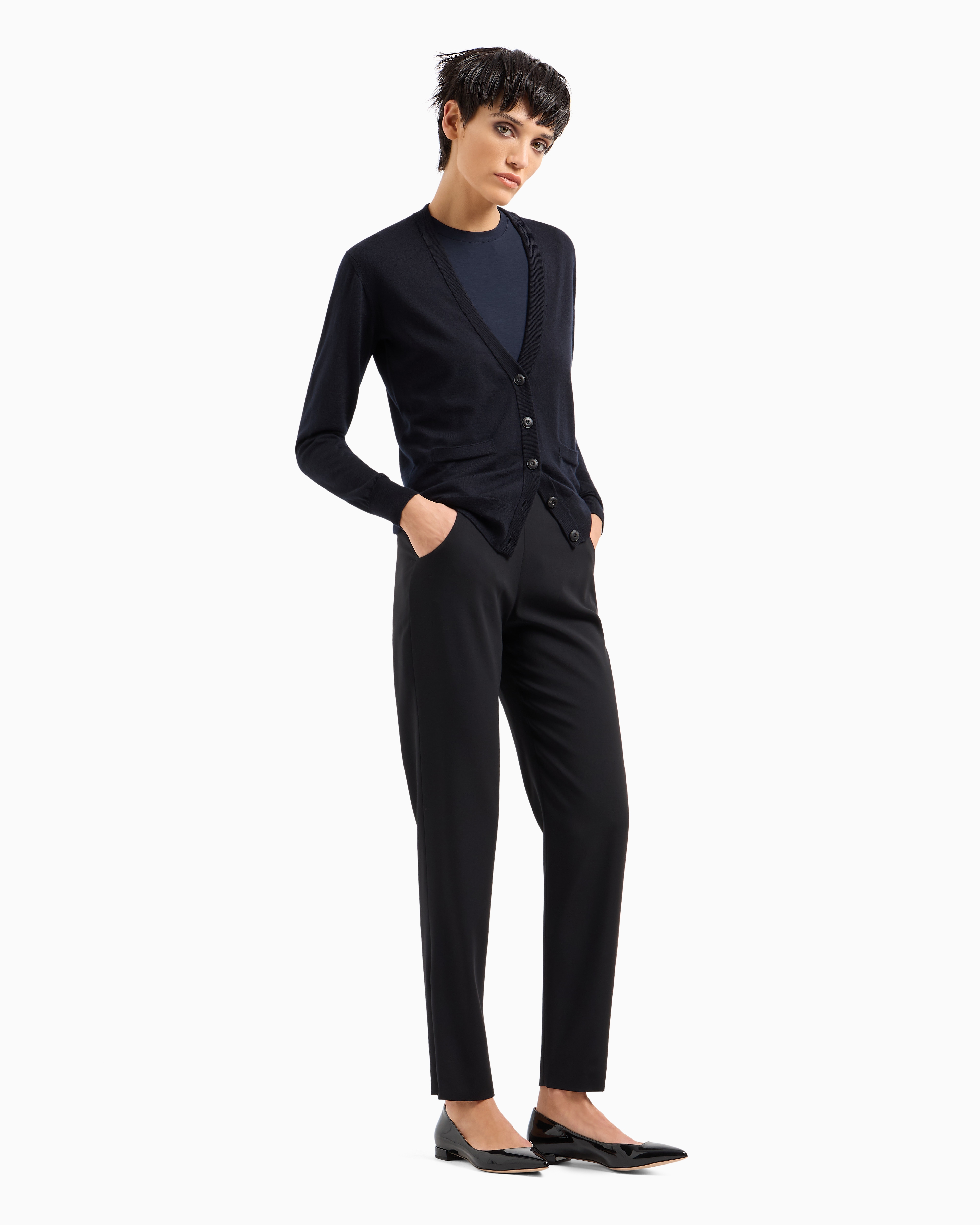 Shop Giorgio Armani Wool Crepe Pants In Navy Blue