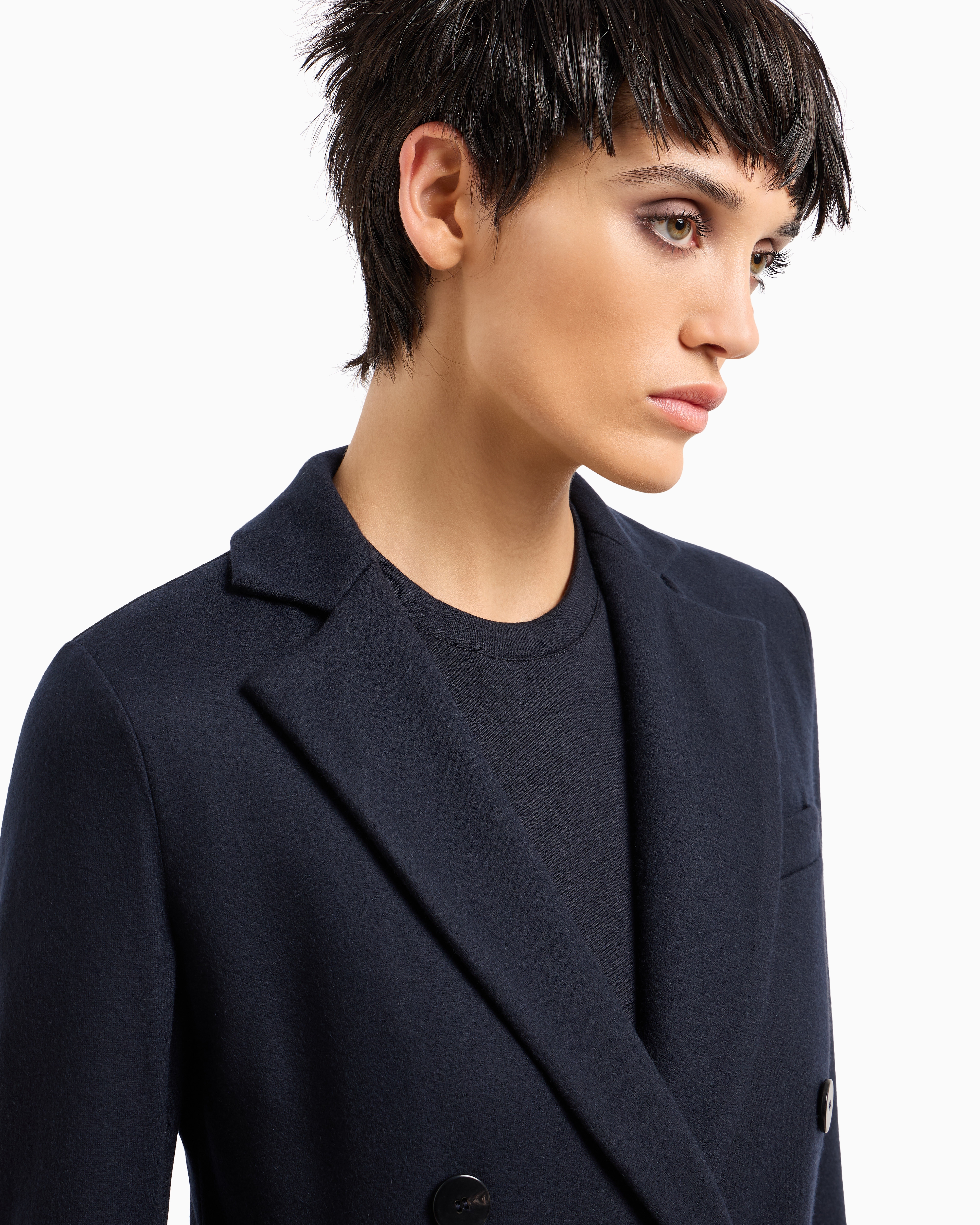 Giorgio Armani Official Store Pure Cashmere Jersey Double-breasted Jacket In Navy Blue