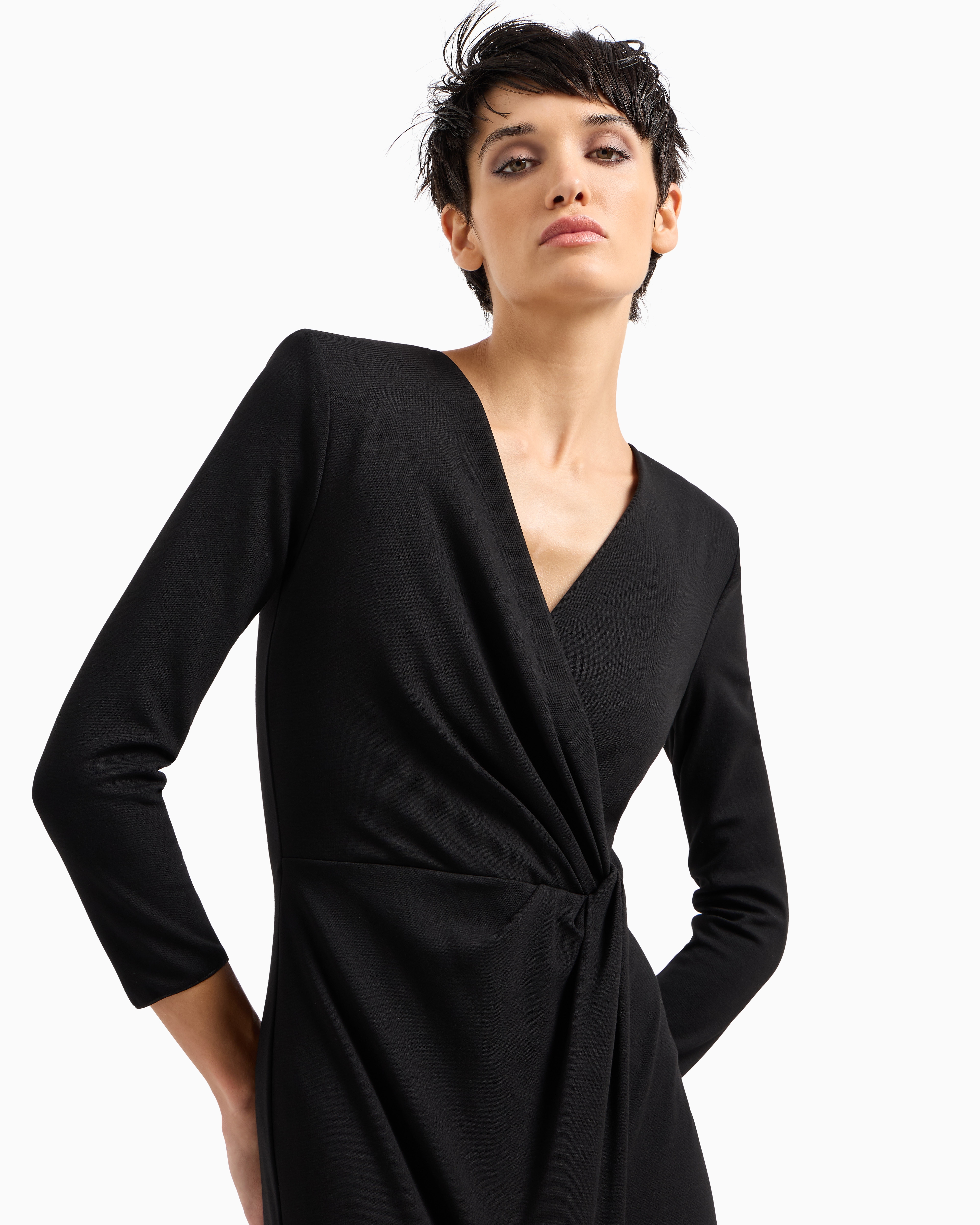 Giorgio Armani Official Store Viscose-blend Milano-stitch Midi Dress In Black