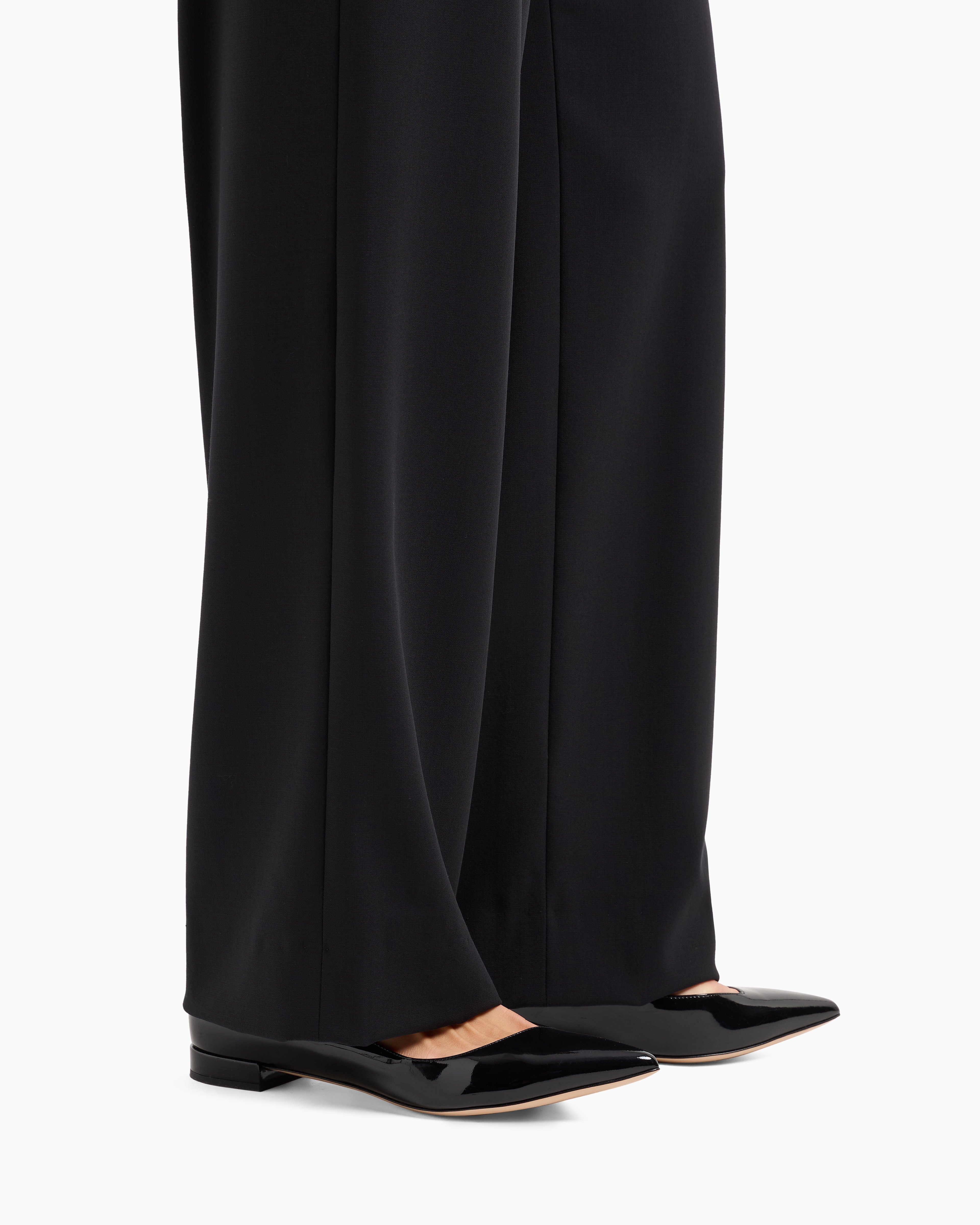 Giorgio Armani Official Store Wool Crepe Trousers In Navy Blue