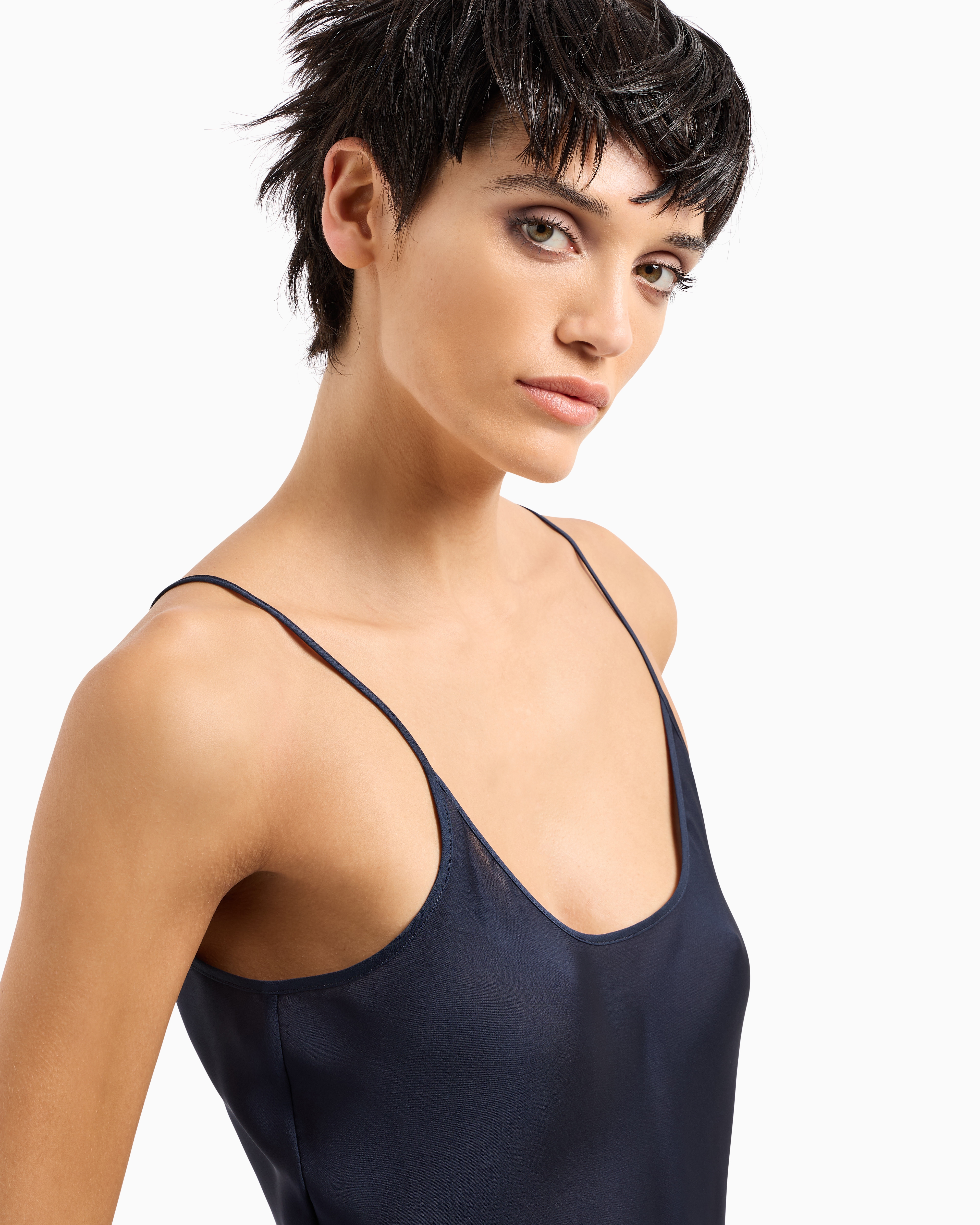Giorgio Armani Silk Charmeuse Top In Navy Blue