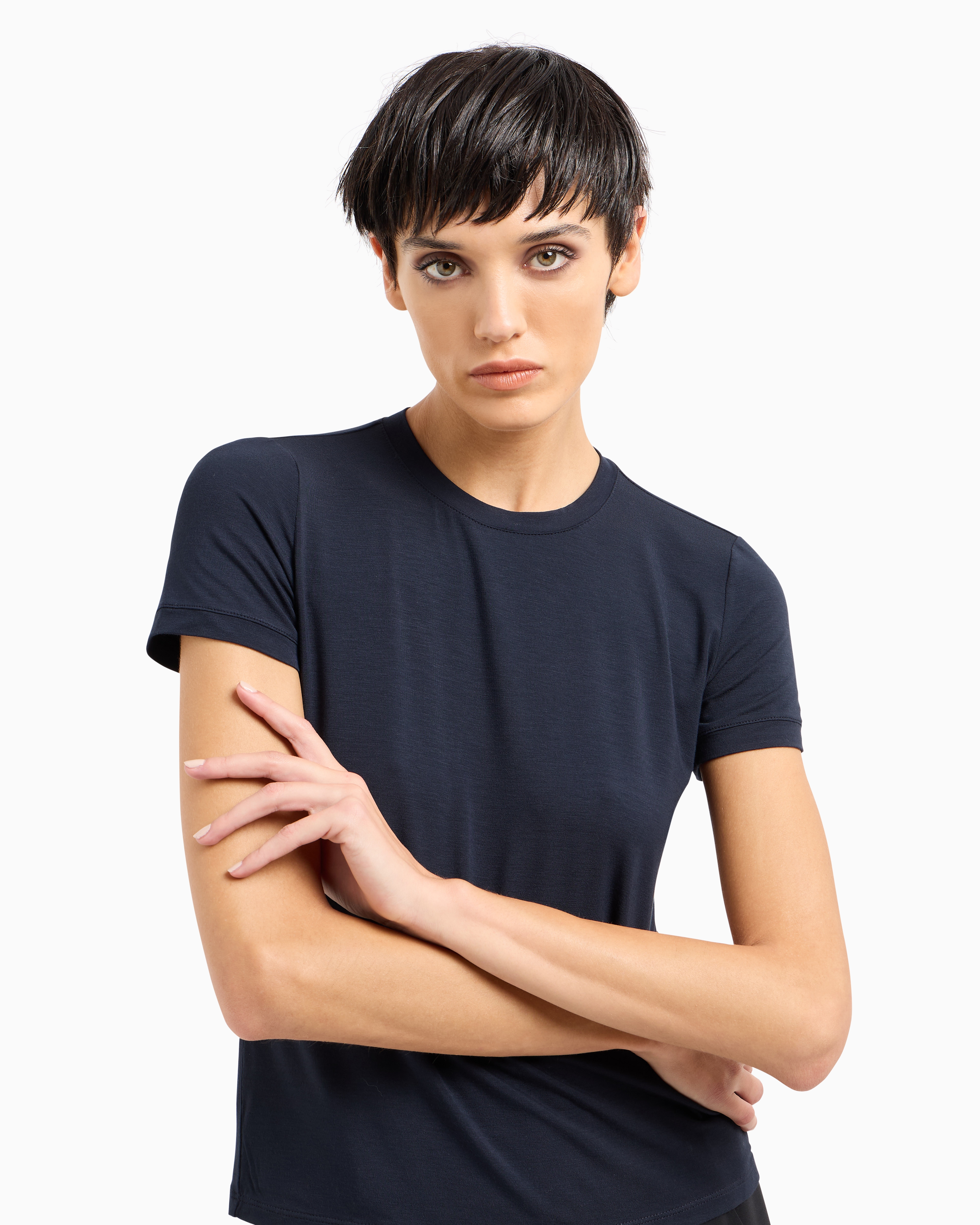 Giorgio Armani Official Store Stretch Viscose Jersey T-shirt In Navy Blue