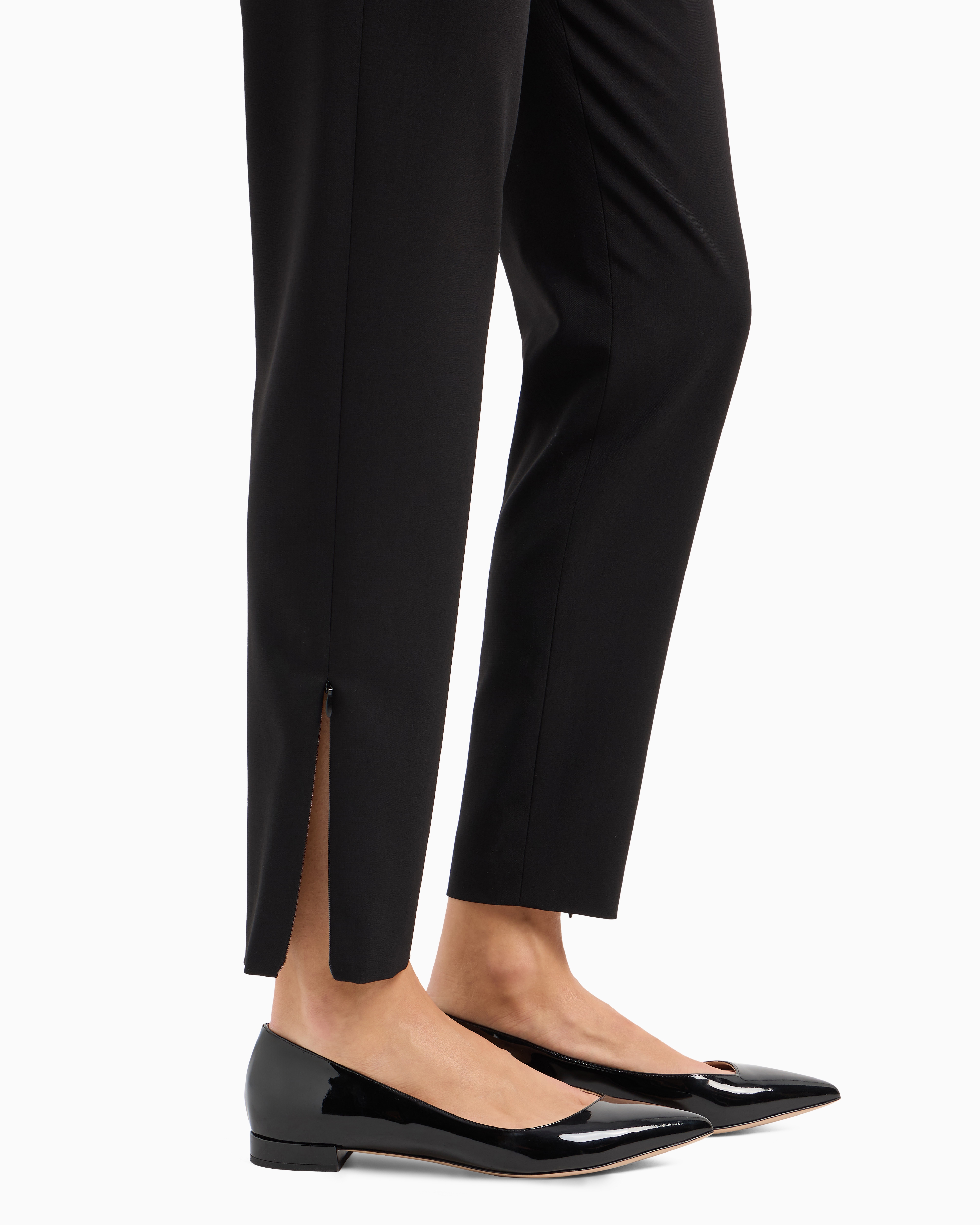 Shop Giorgio Armani Wool Crepe Pants In Black