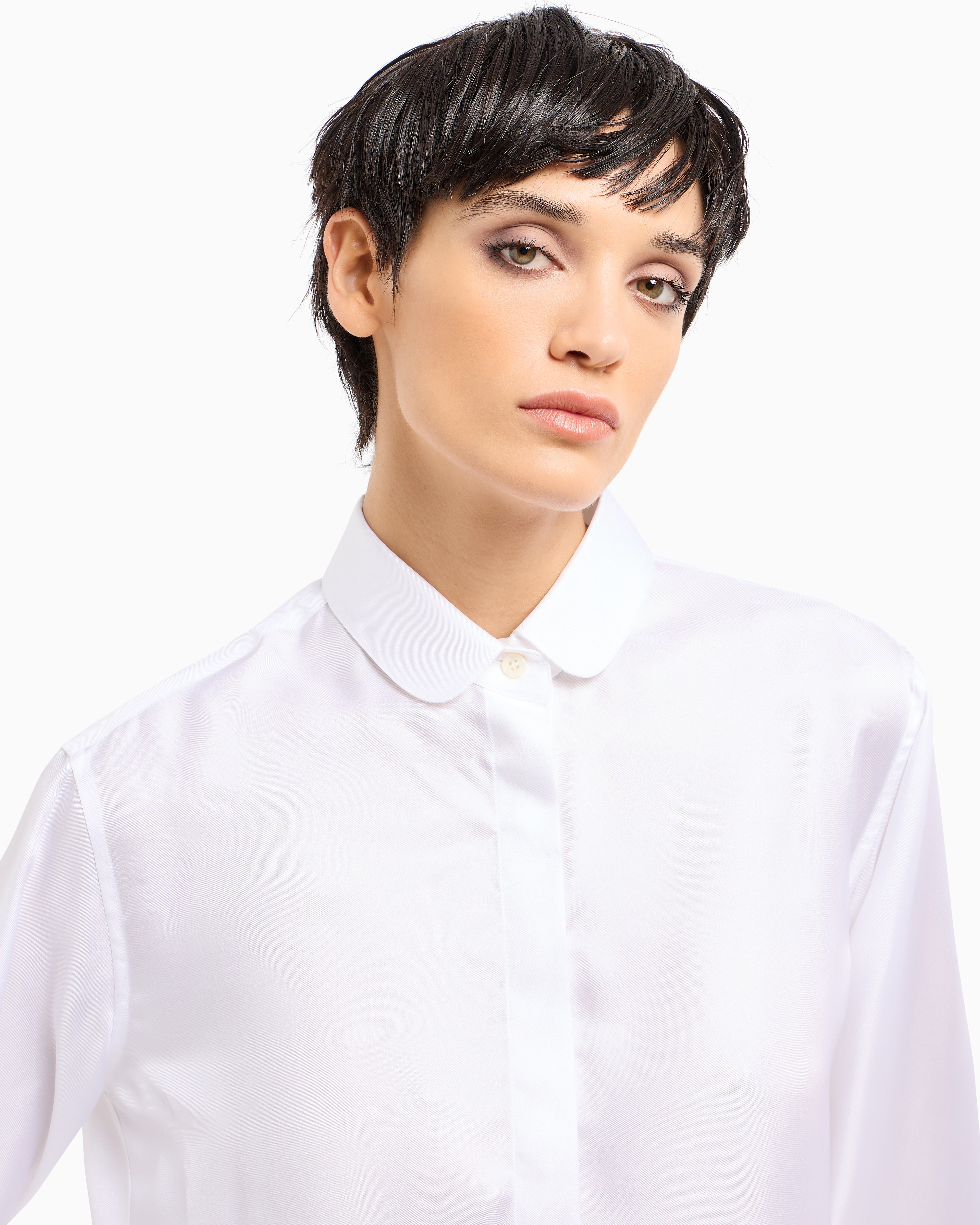 Giorgio Armani Official Store Silk Twill Long Shirt Armani Sustainability Values In White