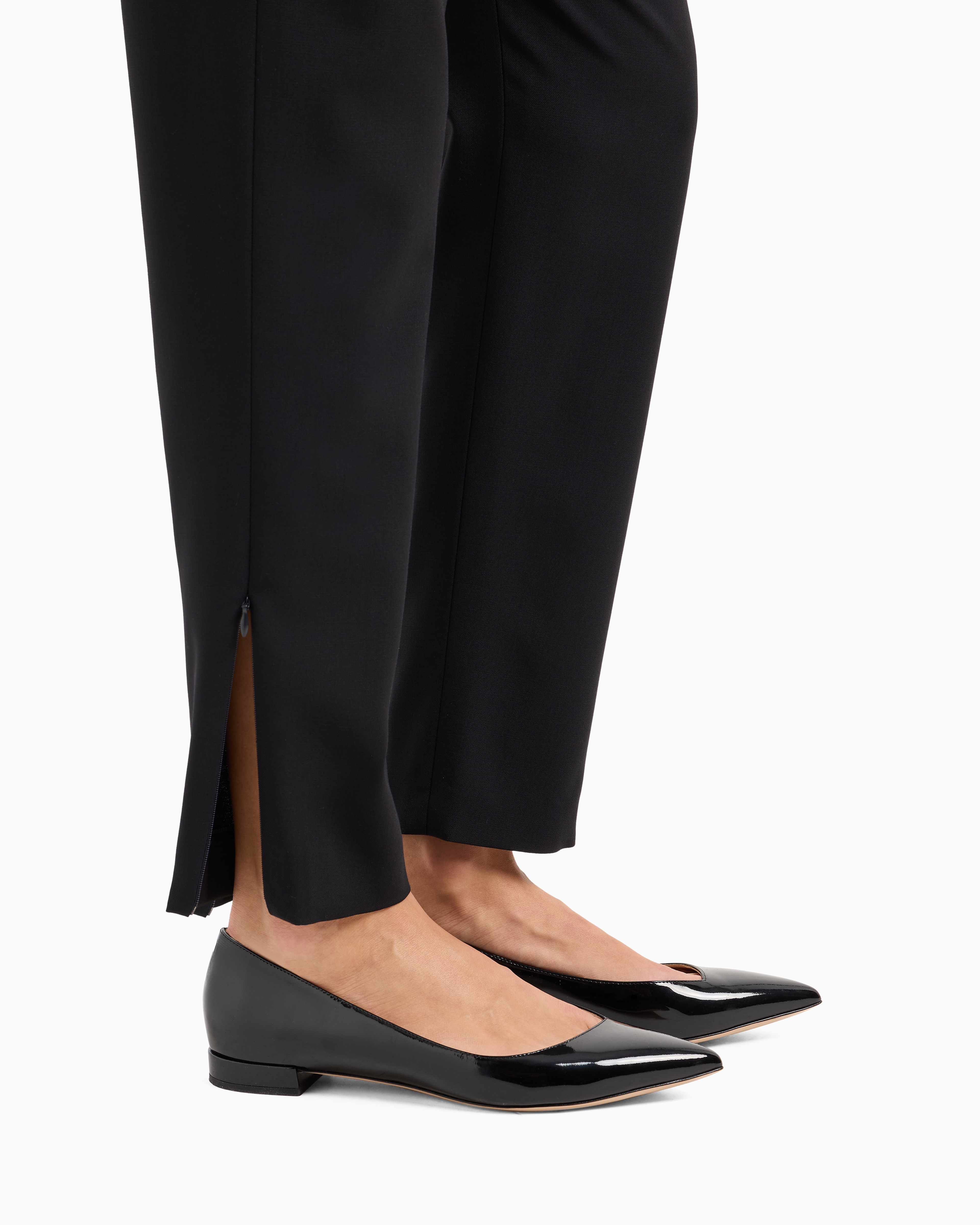 Shop Giorgio Armani Wool Crepe Pants In Navy Blue