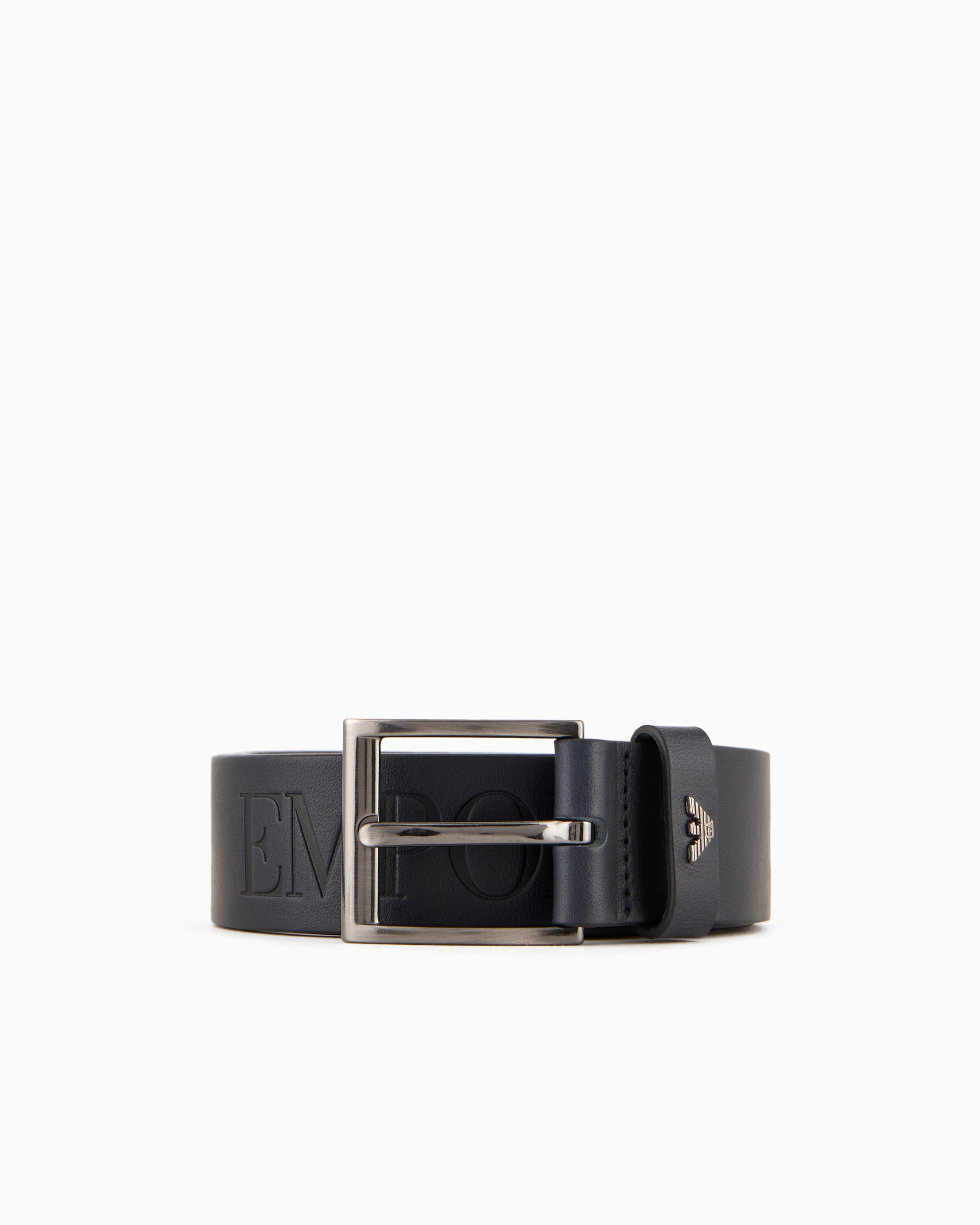 Emporio Armani Official Store Tumbled-leather Belt In Midnight Blue