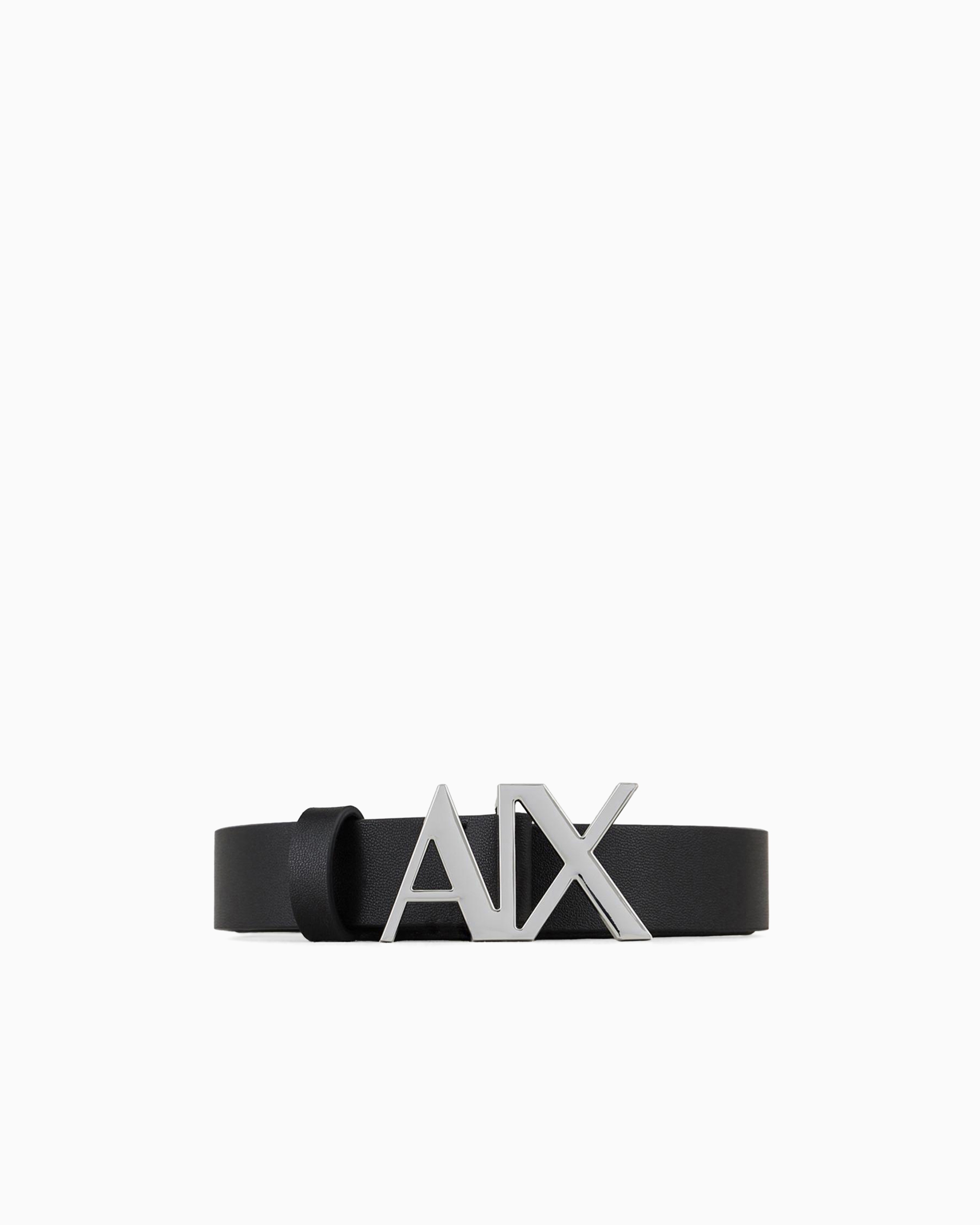 Armani Exchange Leather Belt With Logo In Black
