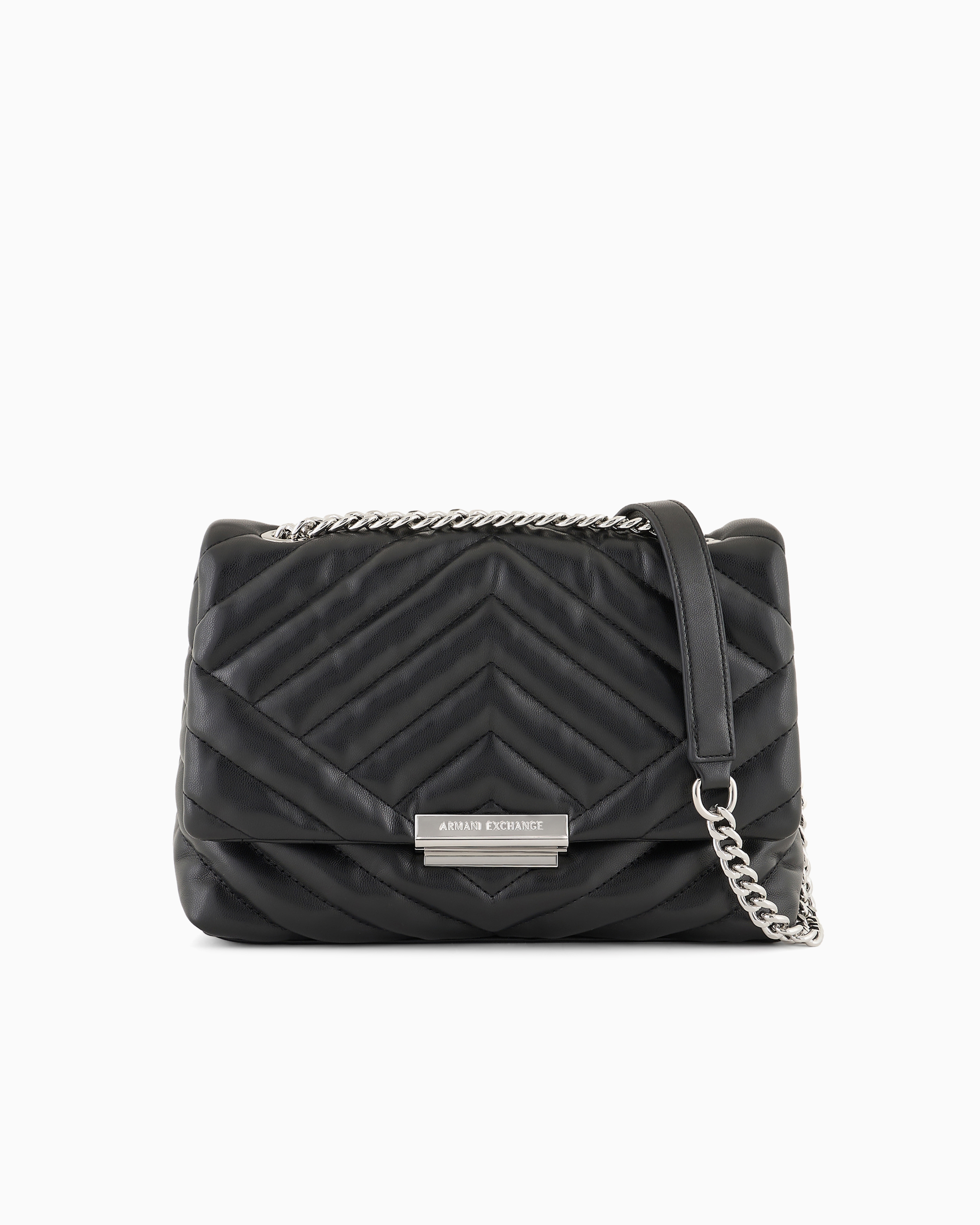 Armani Exchange Official Store Shoulder Bag In Quilted Material With Metal Details In Black